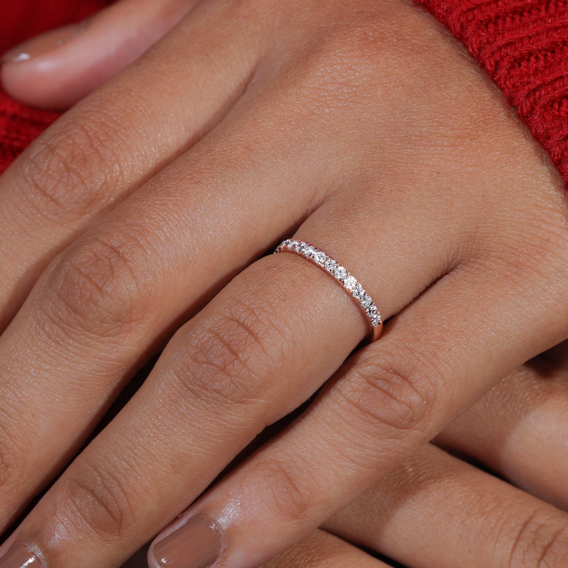 Round Cut Moissanite Half Eternity Wedding Band