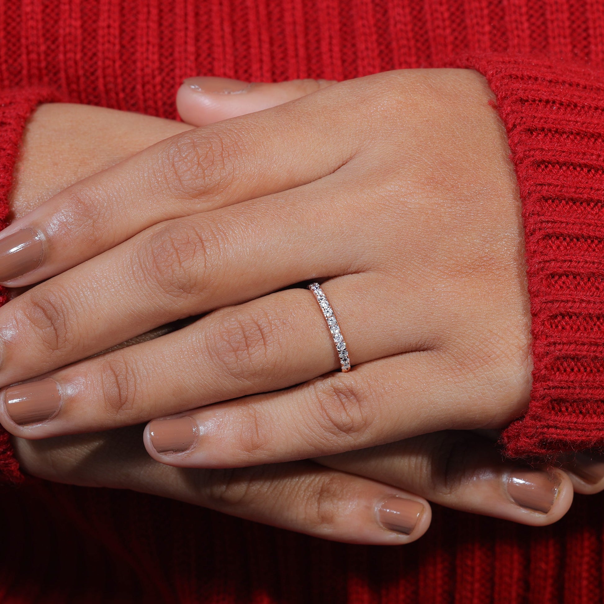 Round Cut Moissanite Half Eternity Wedding Band