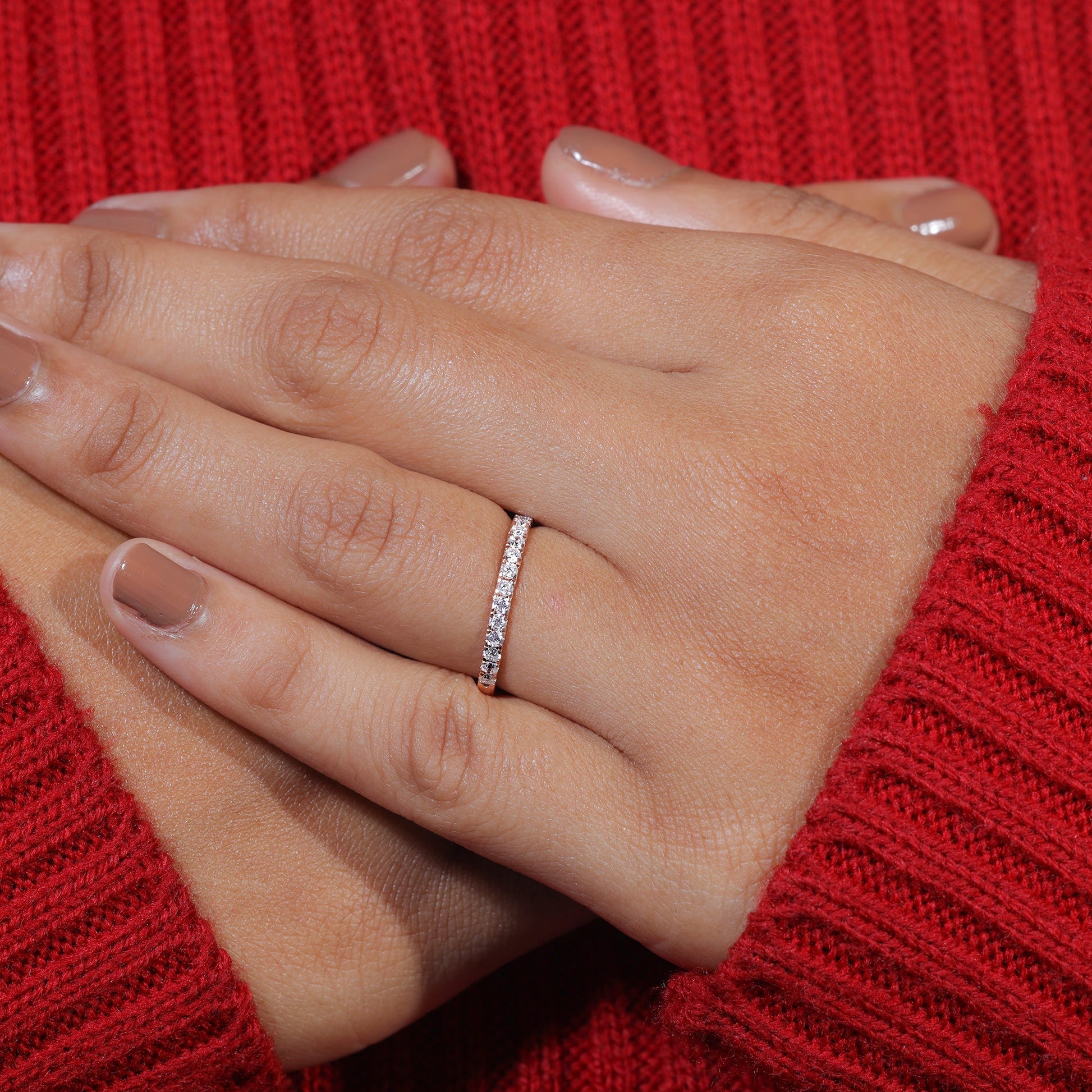 Round Cut Moissanite Half Eternity Wedding Band