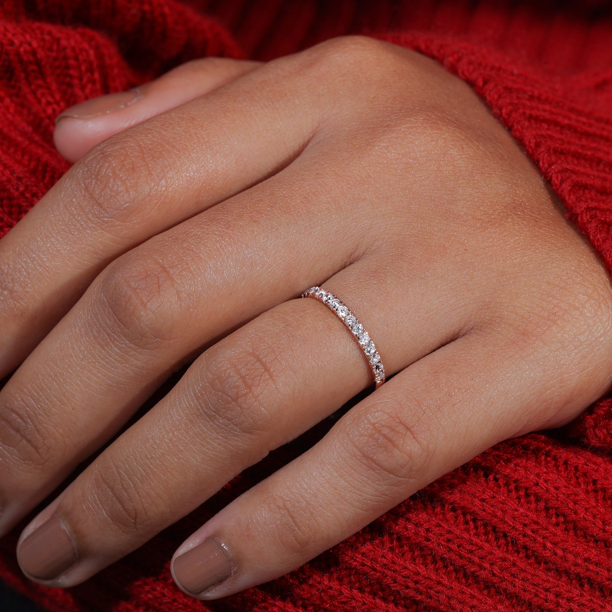 Round Cut Moissanite Half Eternity Wedding Band