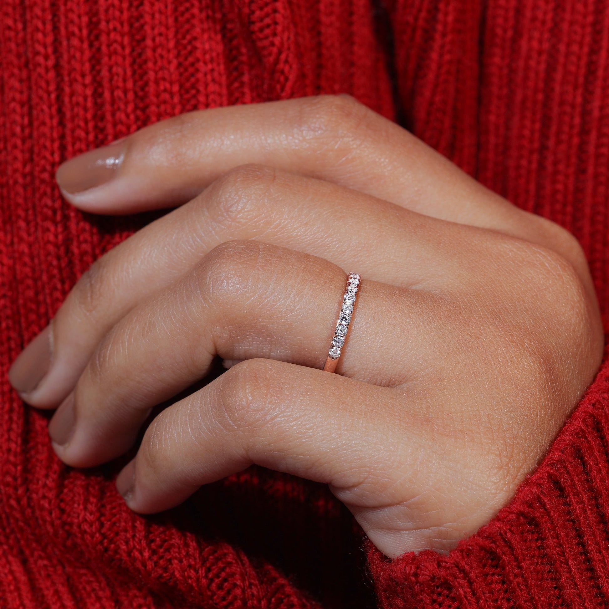 Round Cut Moissanite Half Eternity Wedding Band