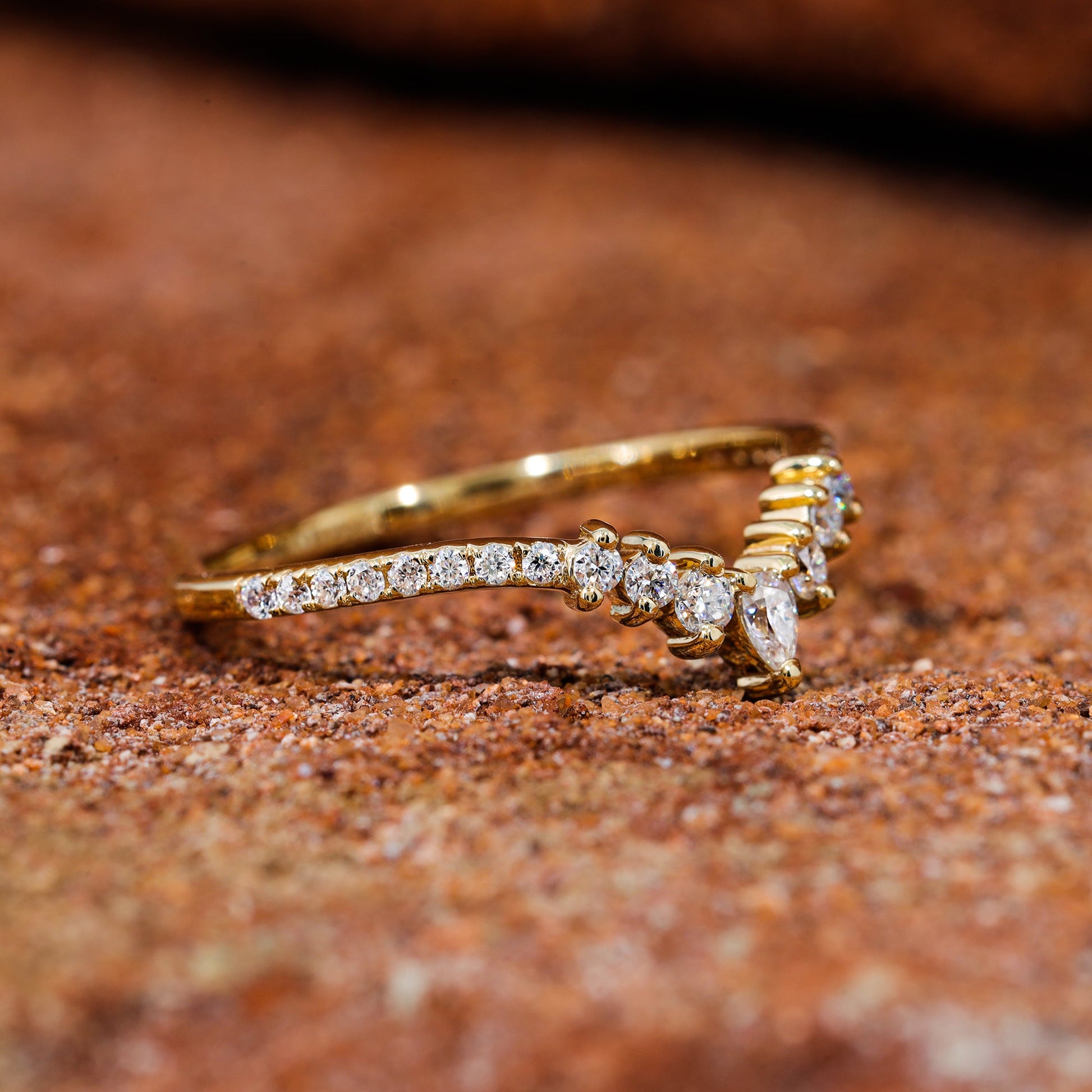 Pear & Round Cut Moissanite V Shape Wedding Band