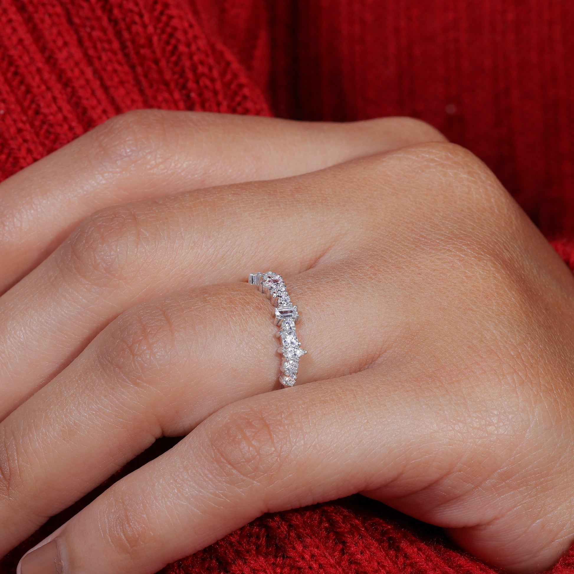 Multi Shape Moissanite Set Unique Dainty Wedding Band