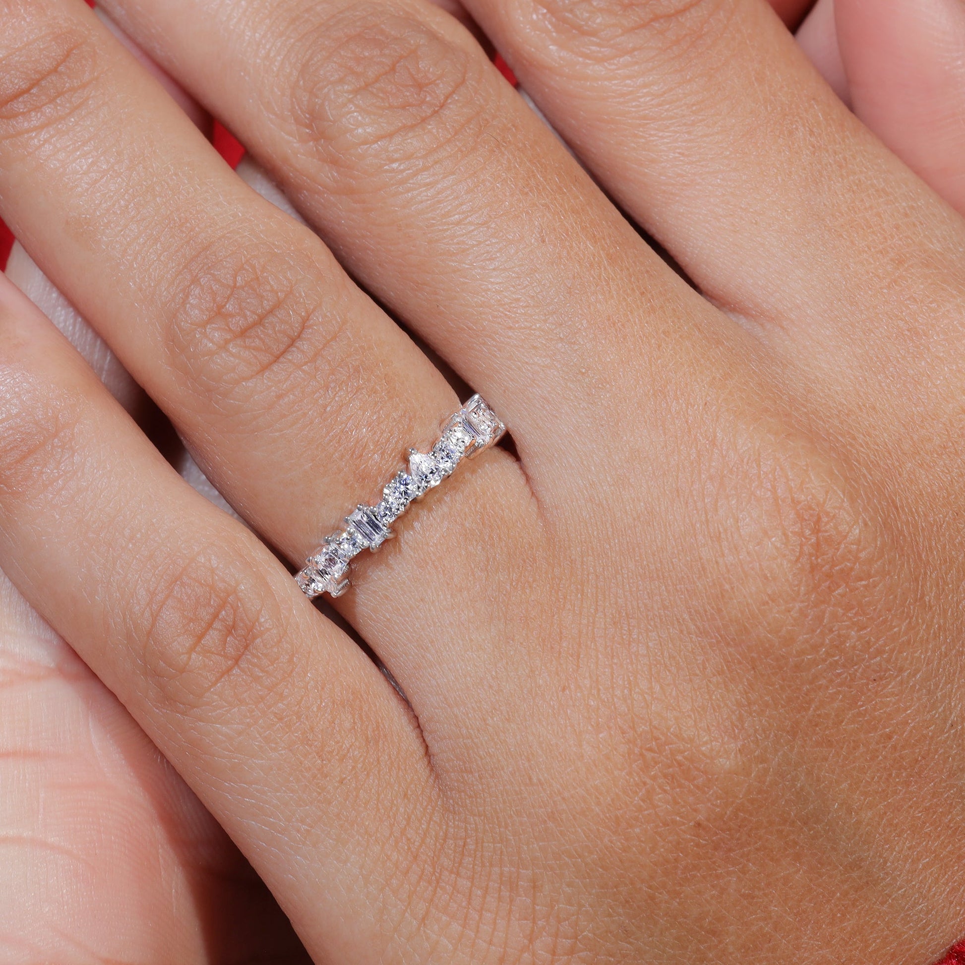 Multi Shape Moissanite Set Unique Dainty Wedding Band