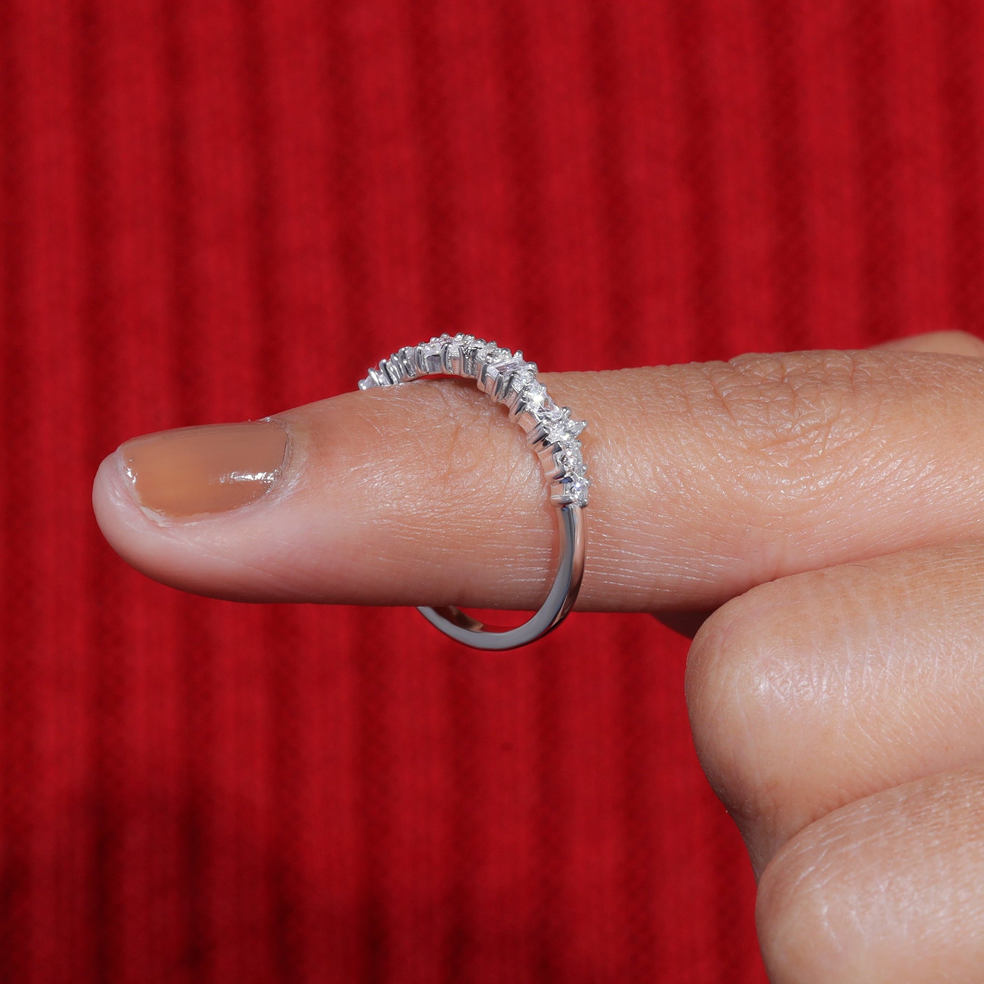 Multi Shape Moissanite Set Unique Dainty Wedding Band