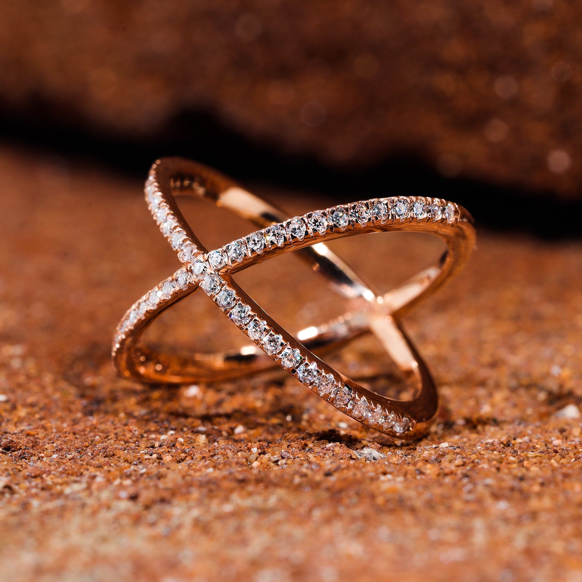 Round Moissanite Set Criss Cross Dainty Ring