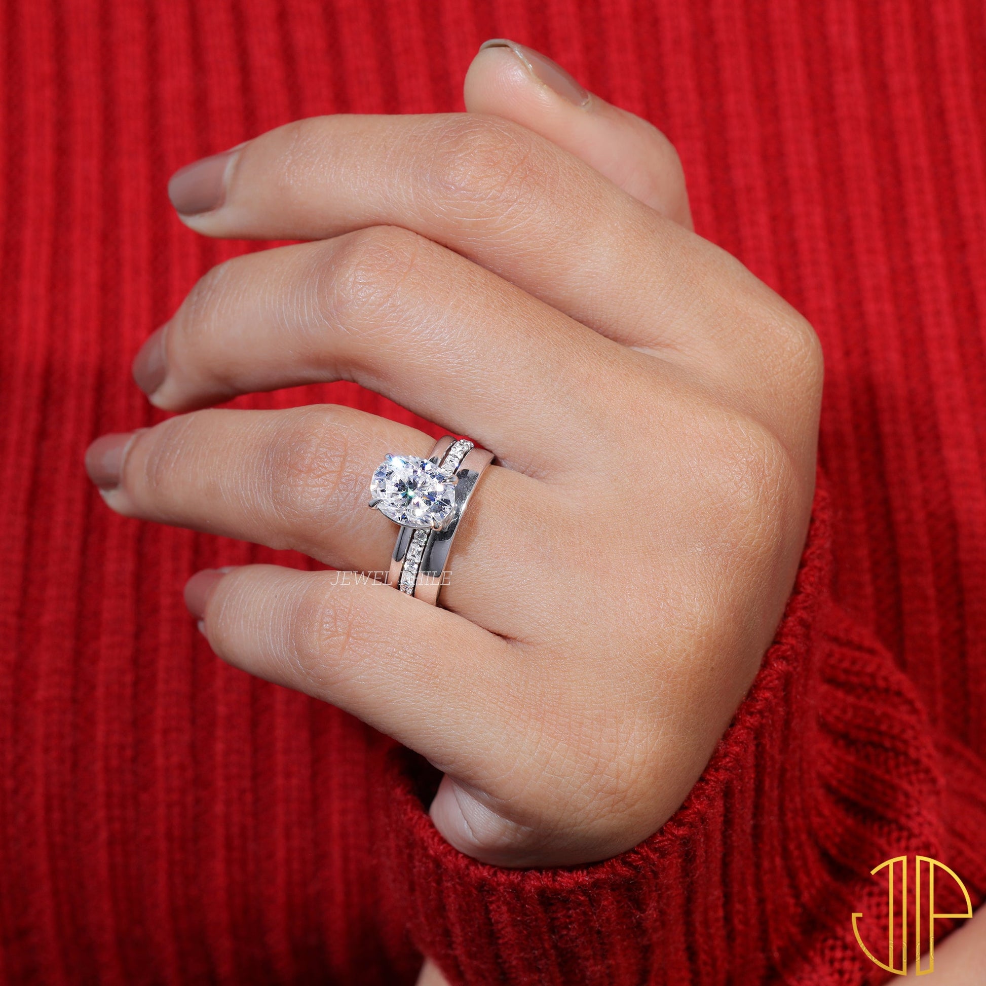 Oval Cut Moissanite Bridal Set Engagement Ring