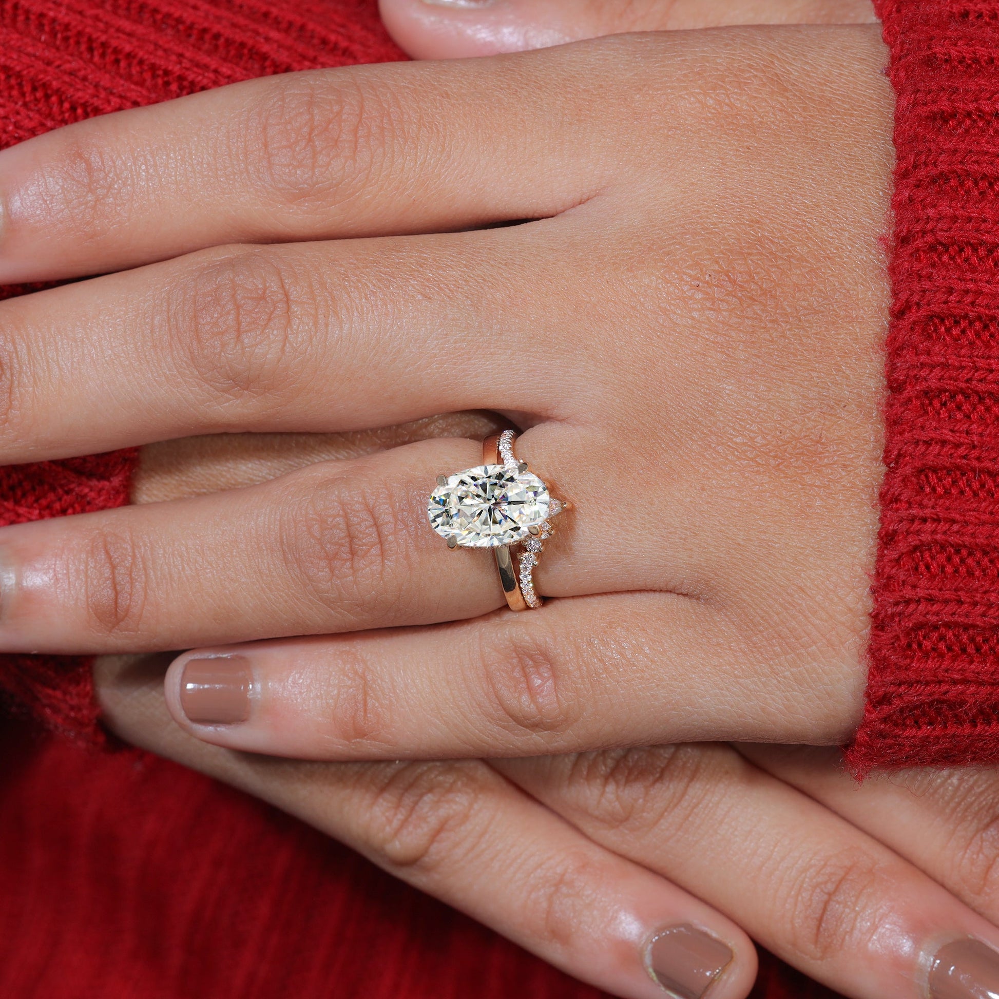 Oval Cut Moissanite Dainty Engagement Bridal Ring Set