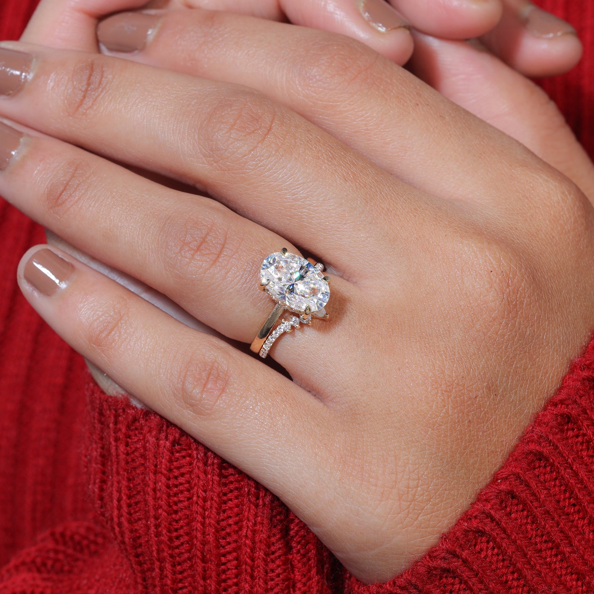 Oval Cut Moissanite Dainty Engagement Bridal Ring Set