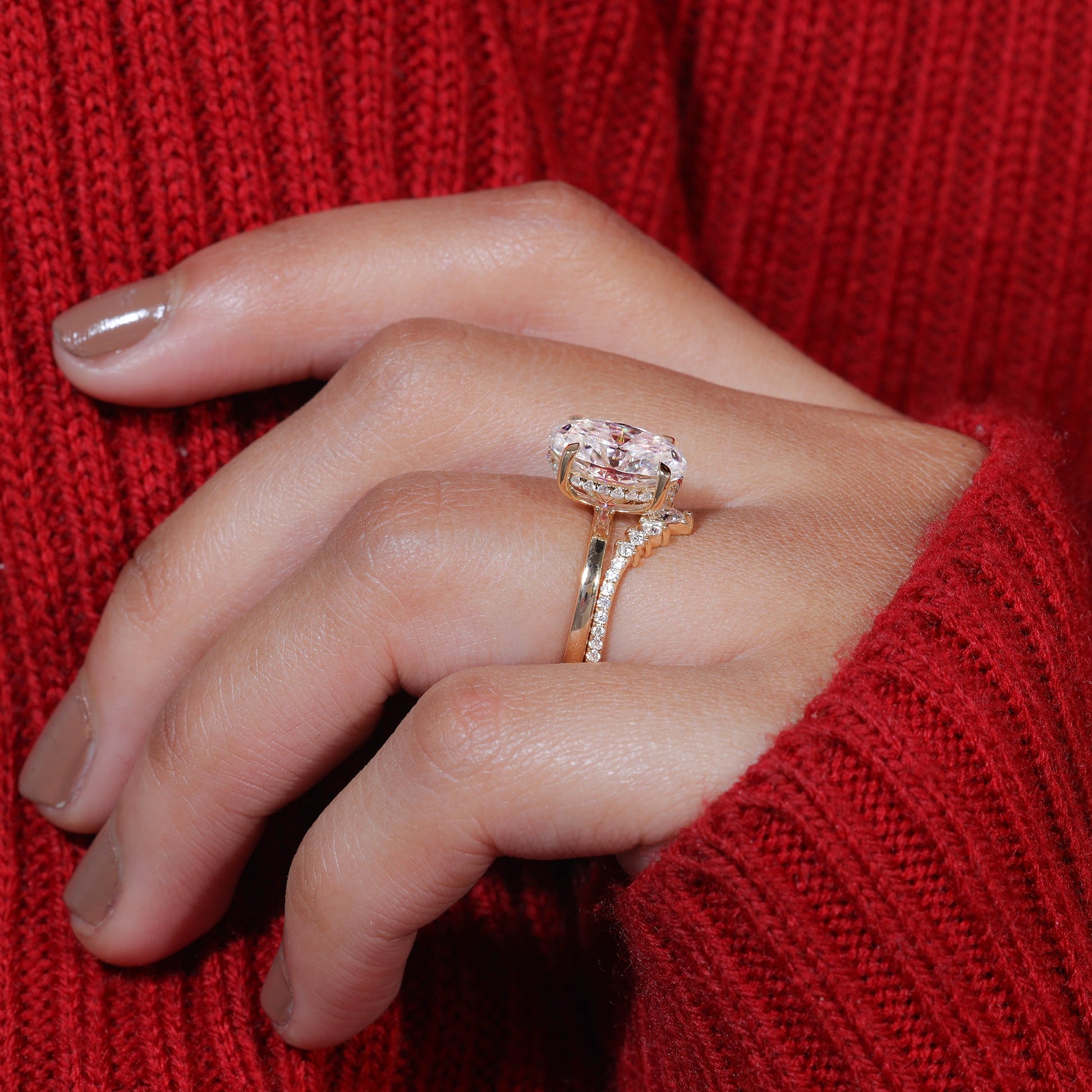 Oval Cut Moissanite Dainty Engagement Bridal Ring Set