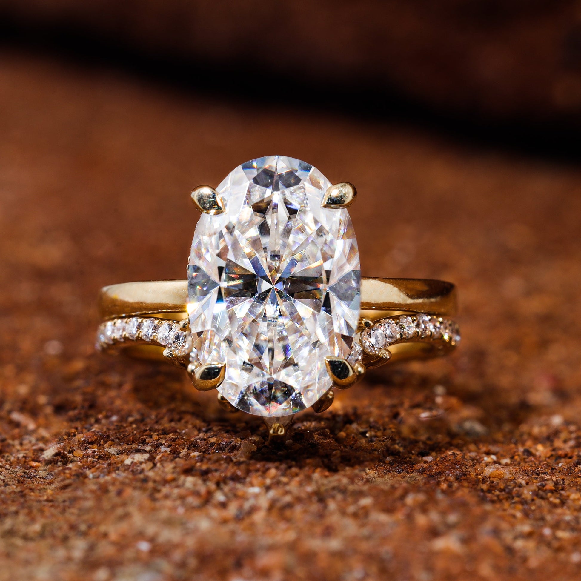 Oval Cut Moissanite Dainty Engagement Bridal Ring Set