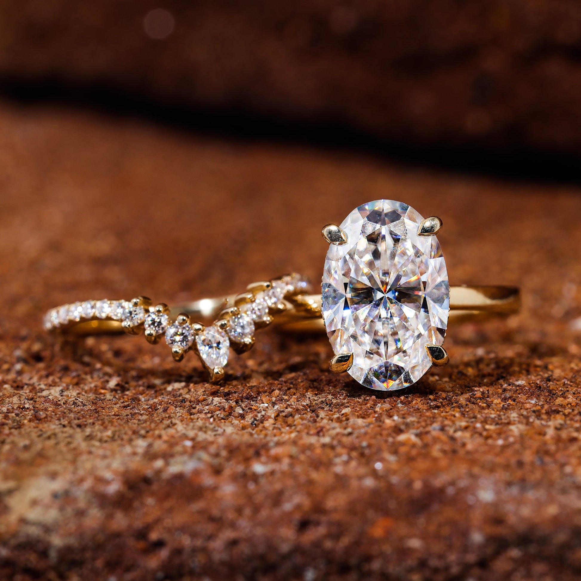Oval Cut Moissanite Dainty Engagement Bridal Ring Set