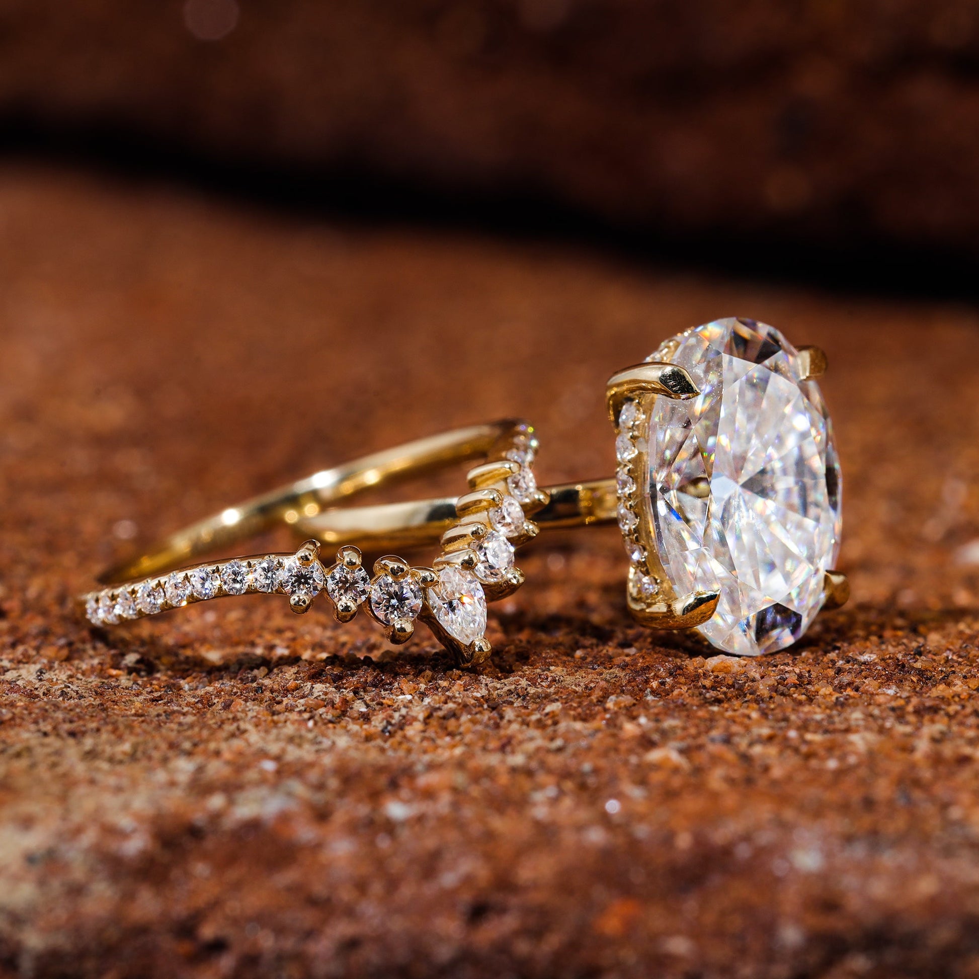 Oval Cut Moissanite Dainty Engagement Bridal Ring Set
