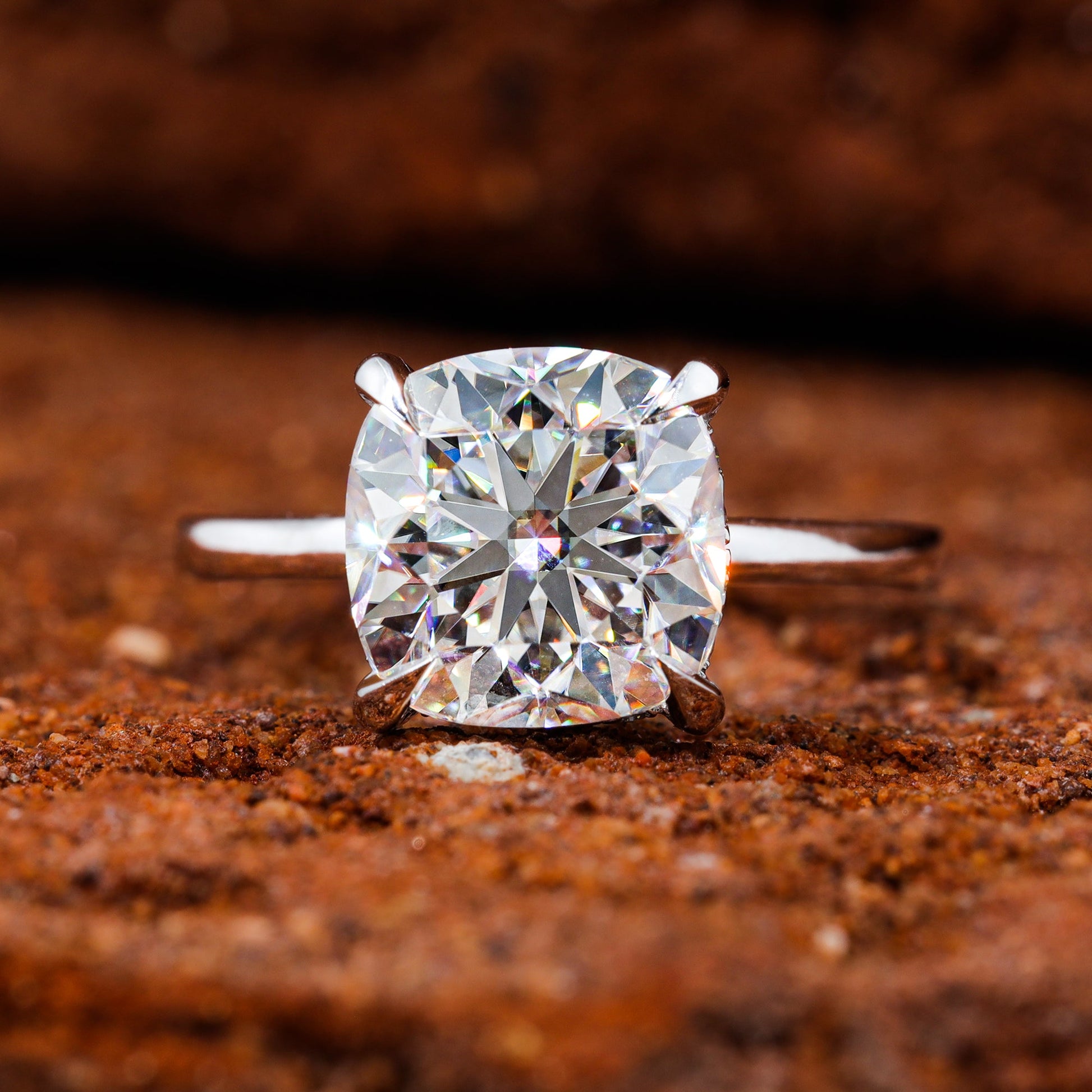 Solitaire Cushion Cut Moissanite Engagement Ring