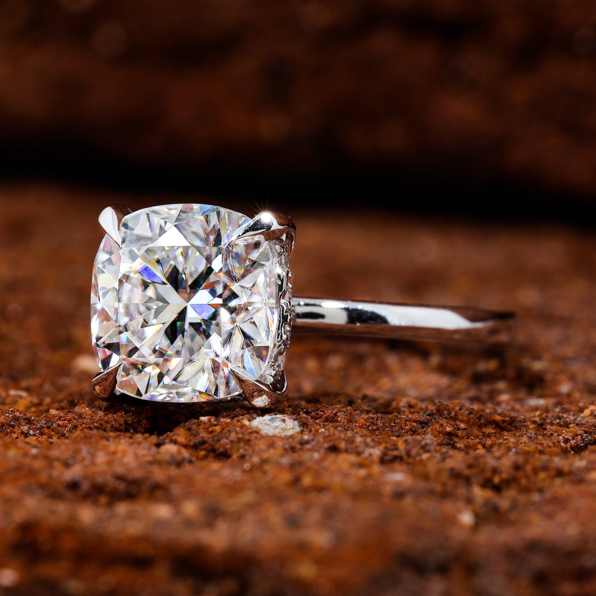Solitaire Cushion Cut Moissanite Engagement Ring
