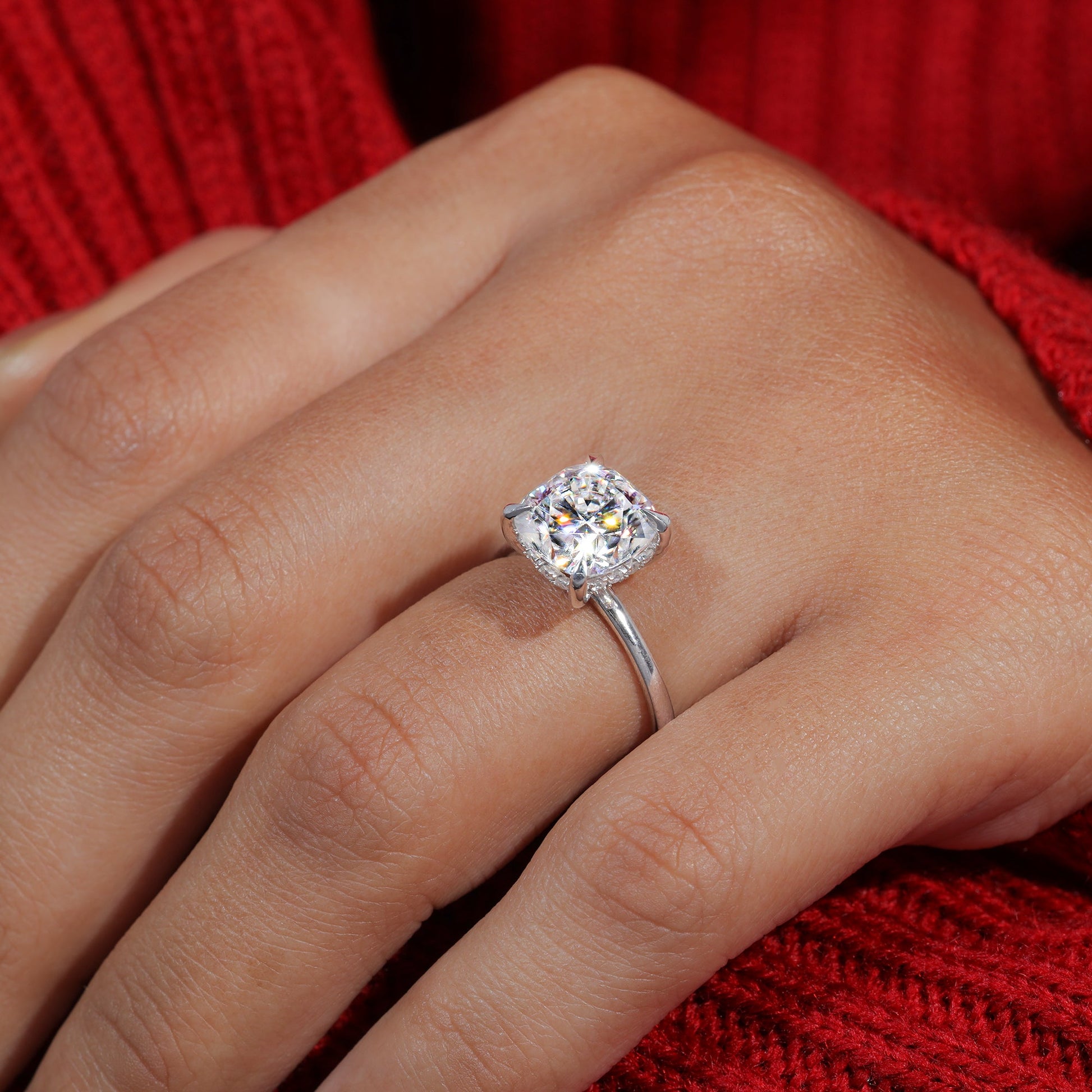 Solitaire Cushion Cut Moissanite Engagement Ring