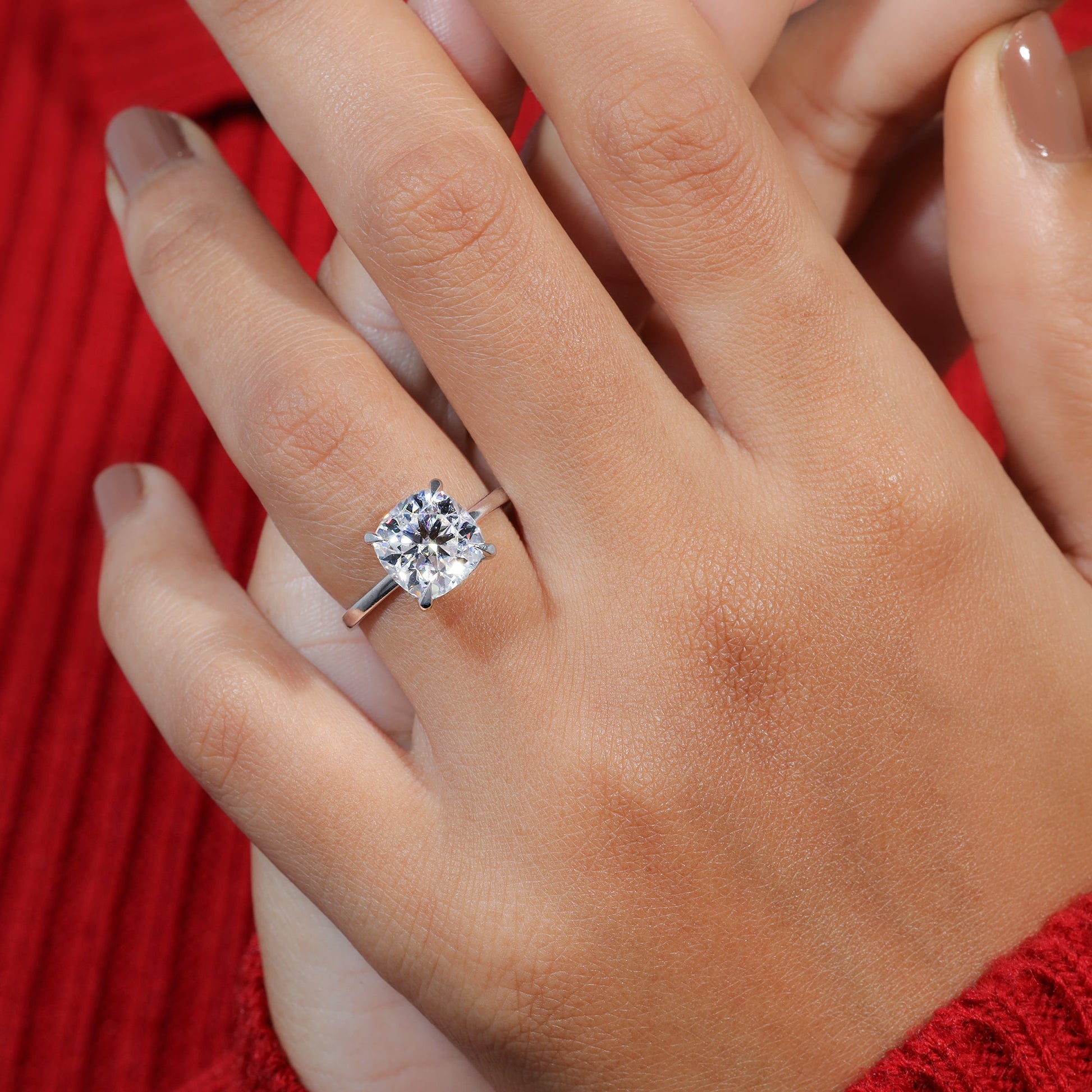 Solitaire Cushion Cut Moissanite Engagement Ring