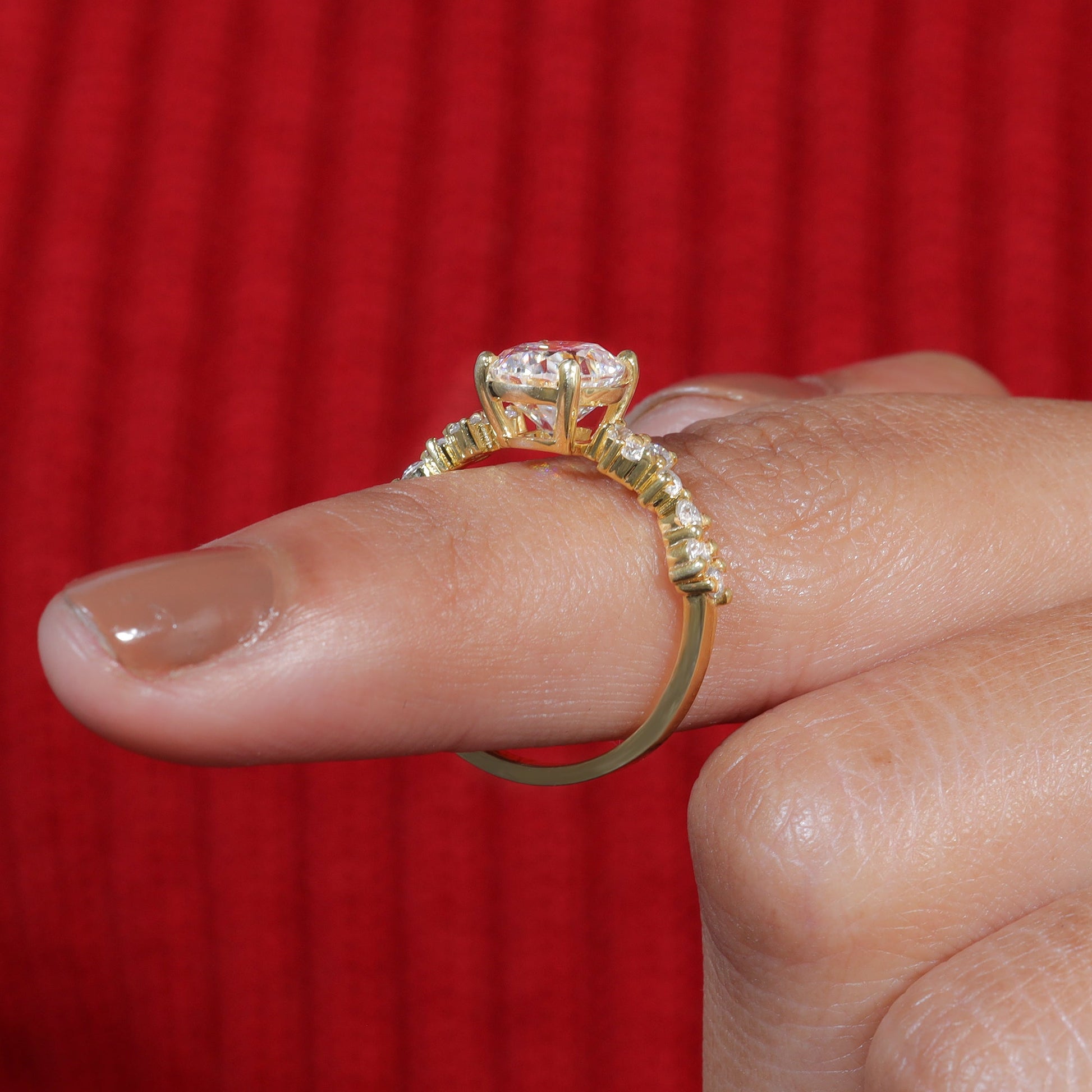 Oval Shape Moissanite Cluster Set Engagement Ring