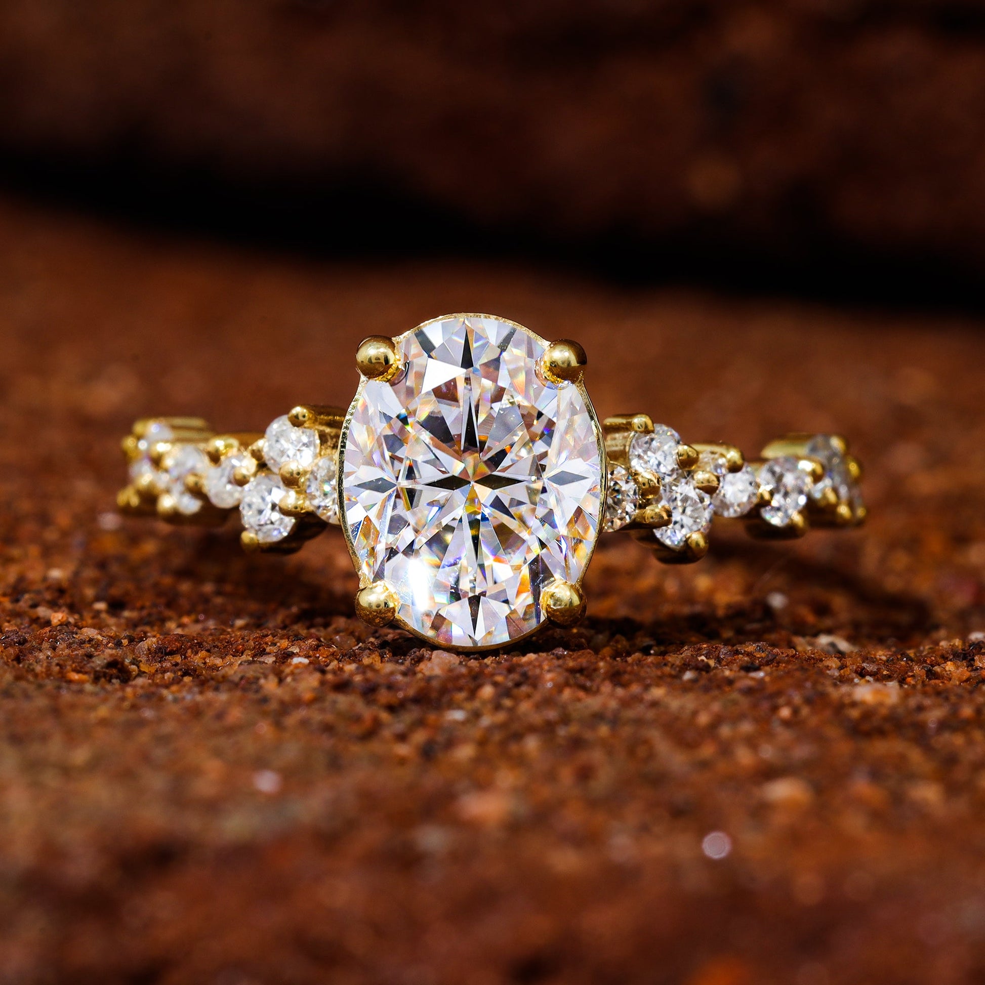 Oval Shape Moissanite Cluster Set Engagement Ring