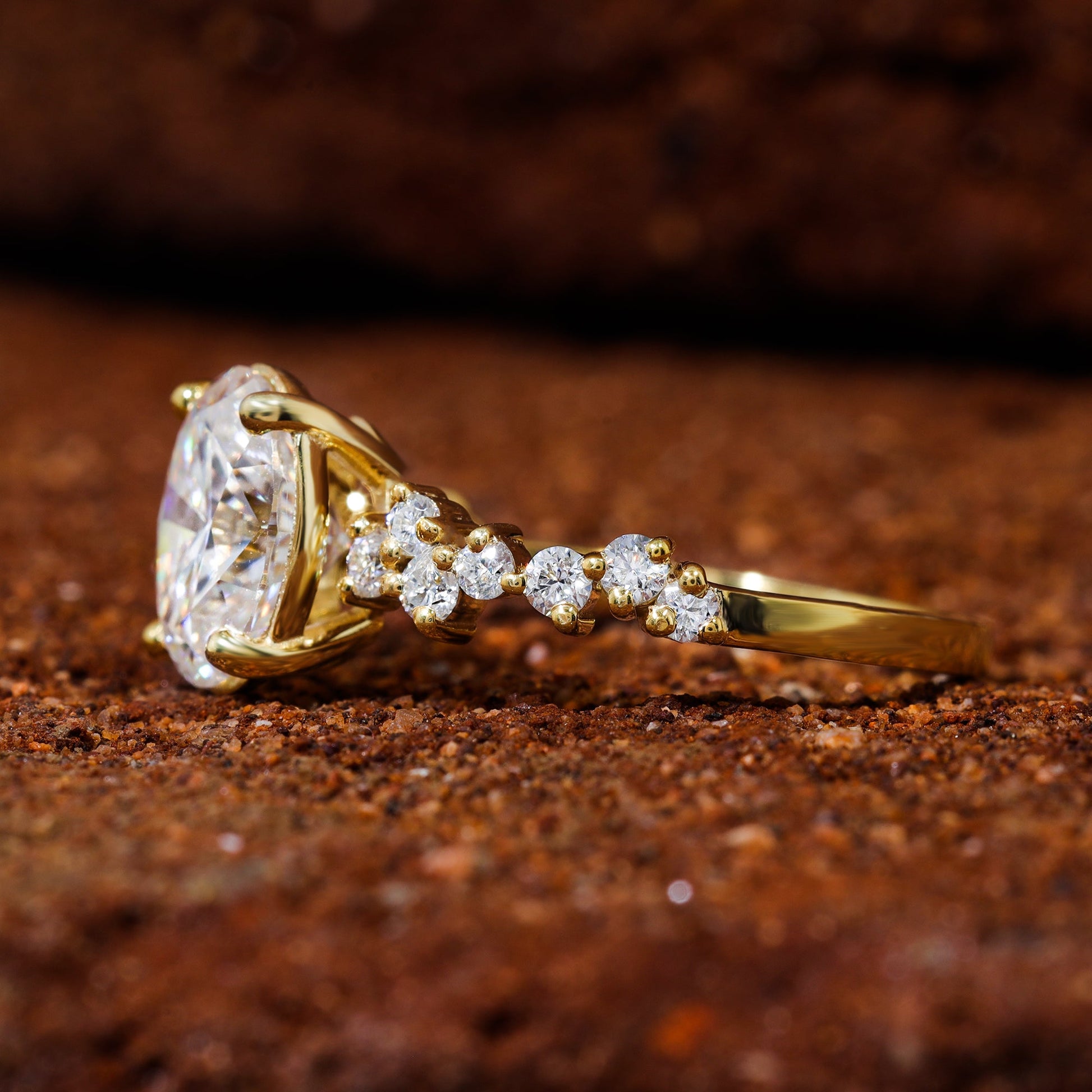 Oval Shape Moissanite Cluster Set Engagement Ring