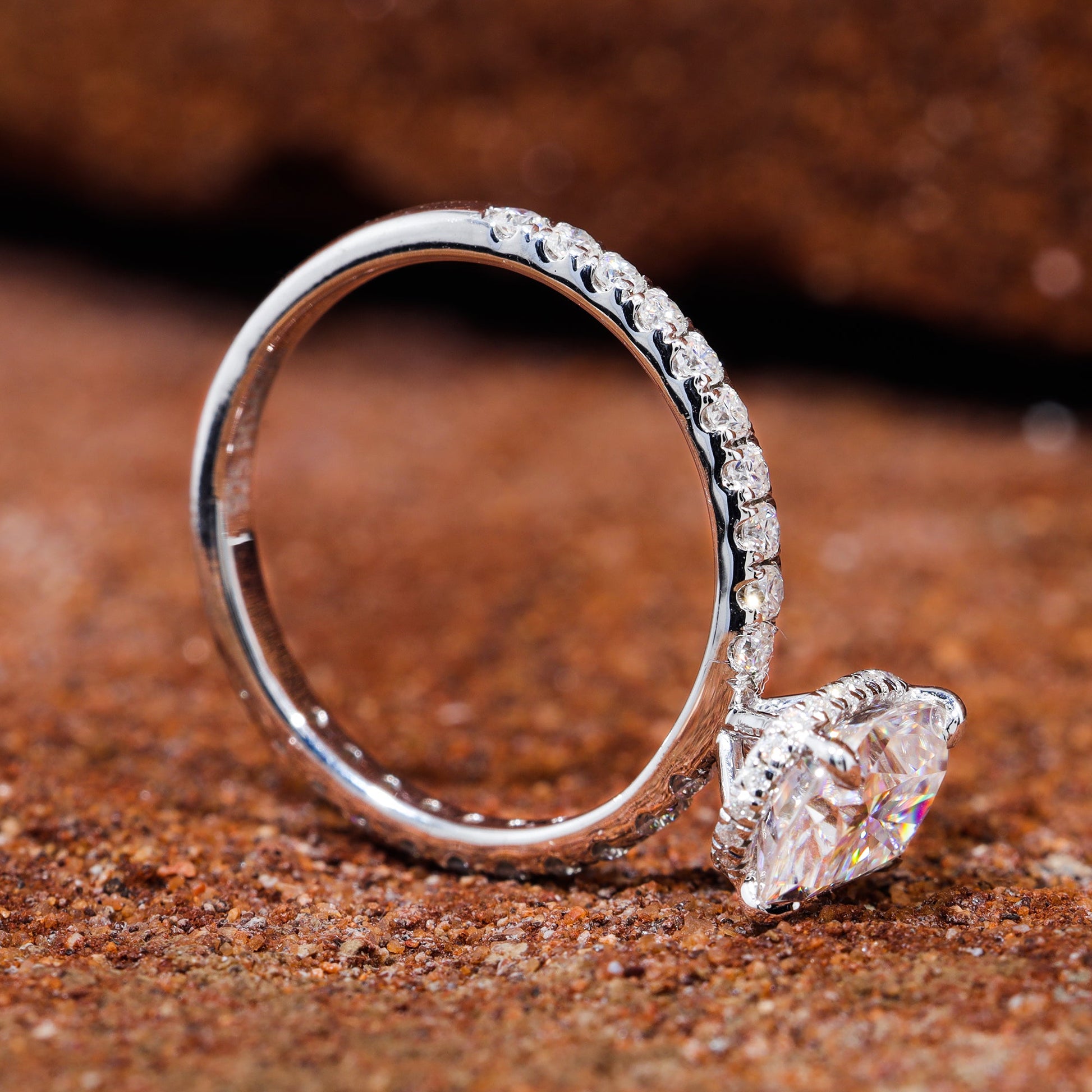 Elongated Cushion Cut Moissanite Pave Engagement Ring