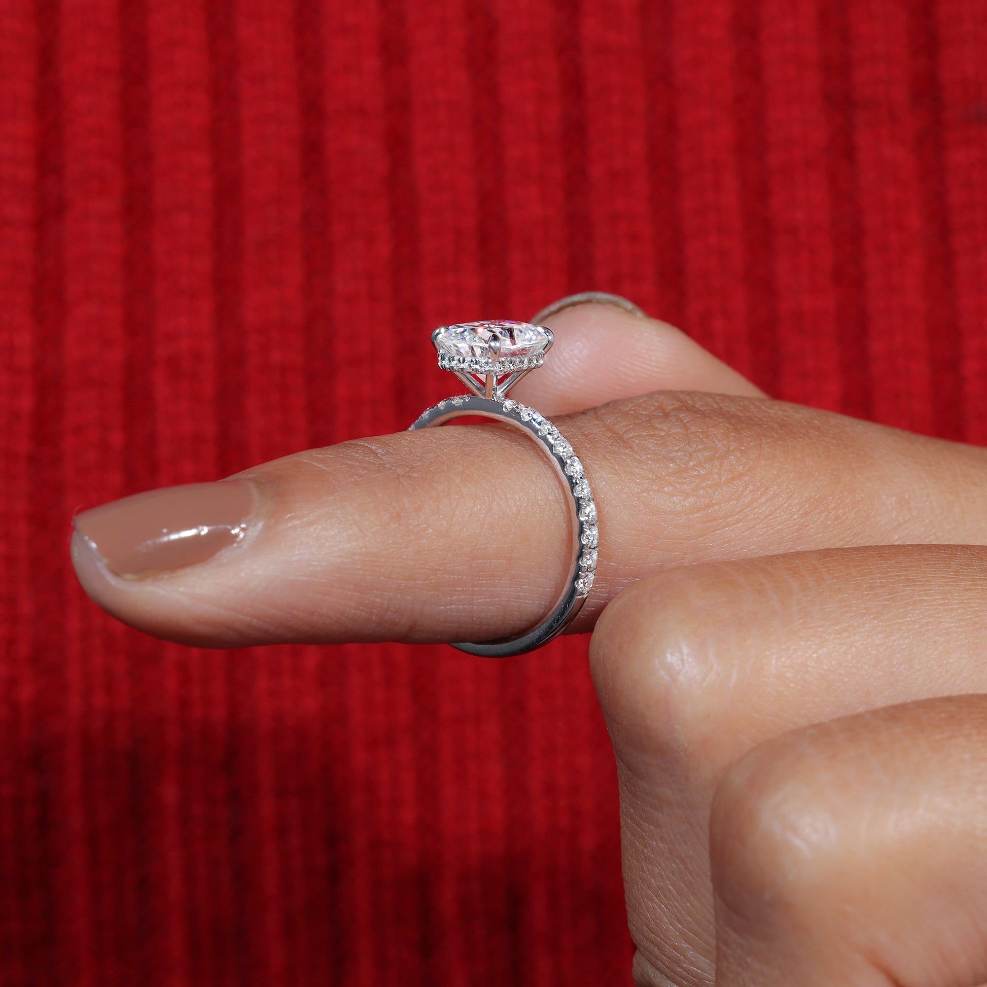 Elongated Cushion Cut Moissanite Pave Engagement Ring