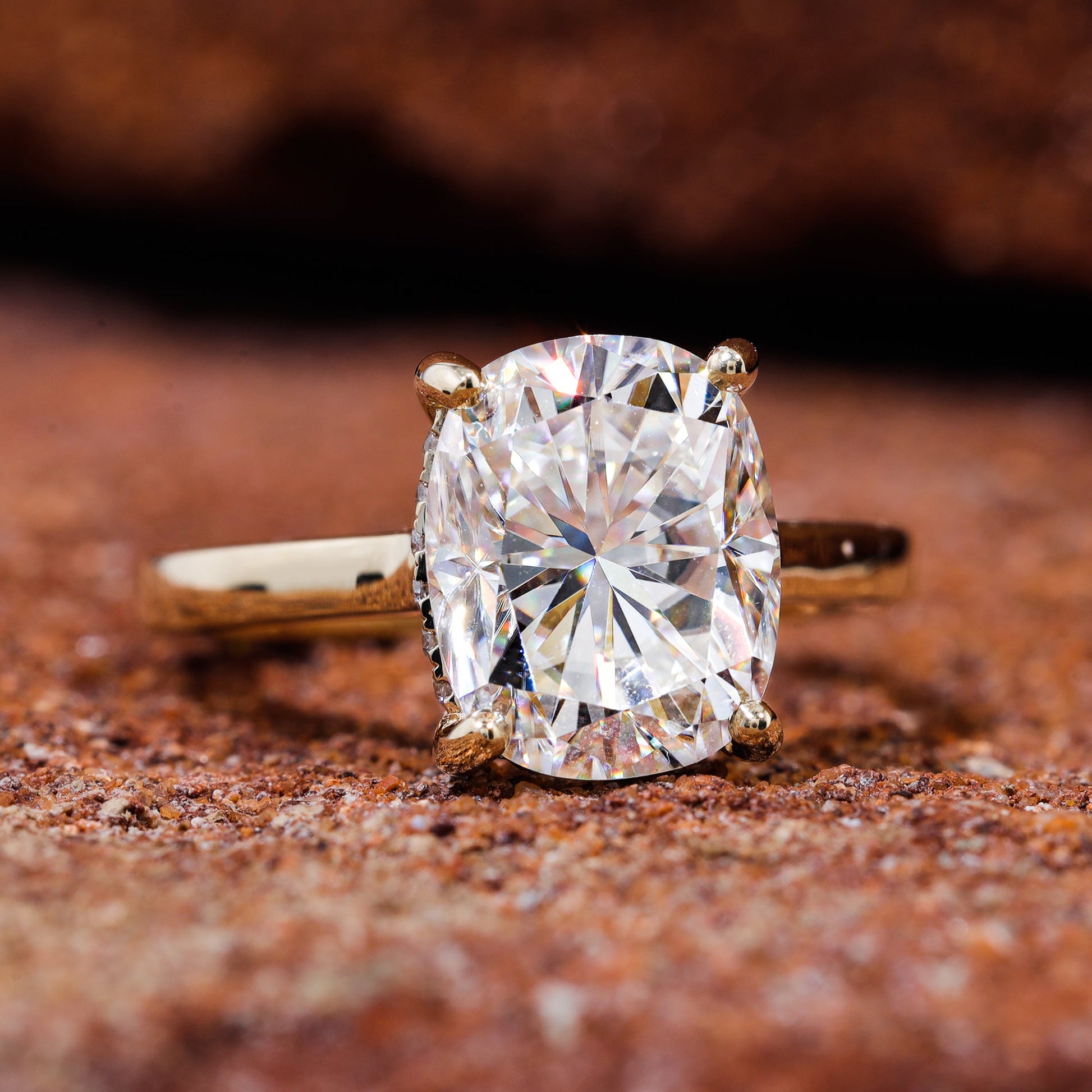 Elongated Cushion Cut Moissanite Dainty Engagement Ring