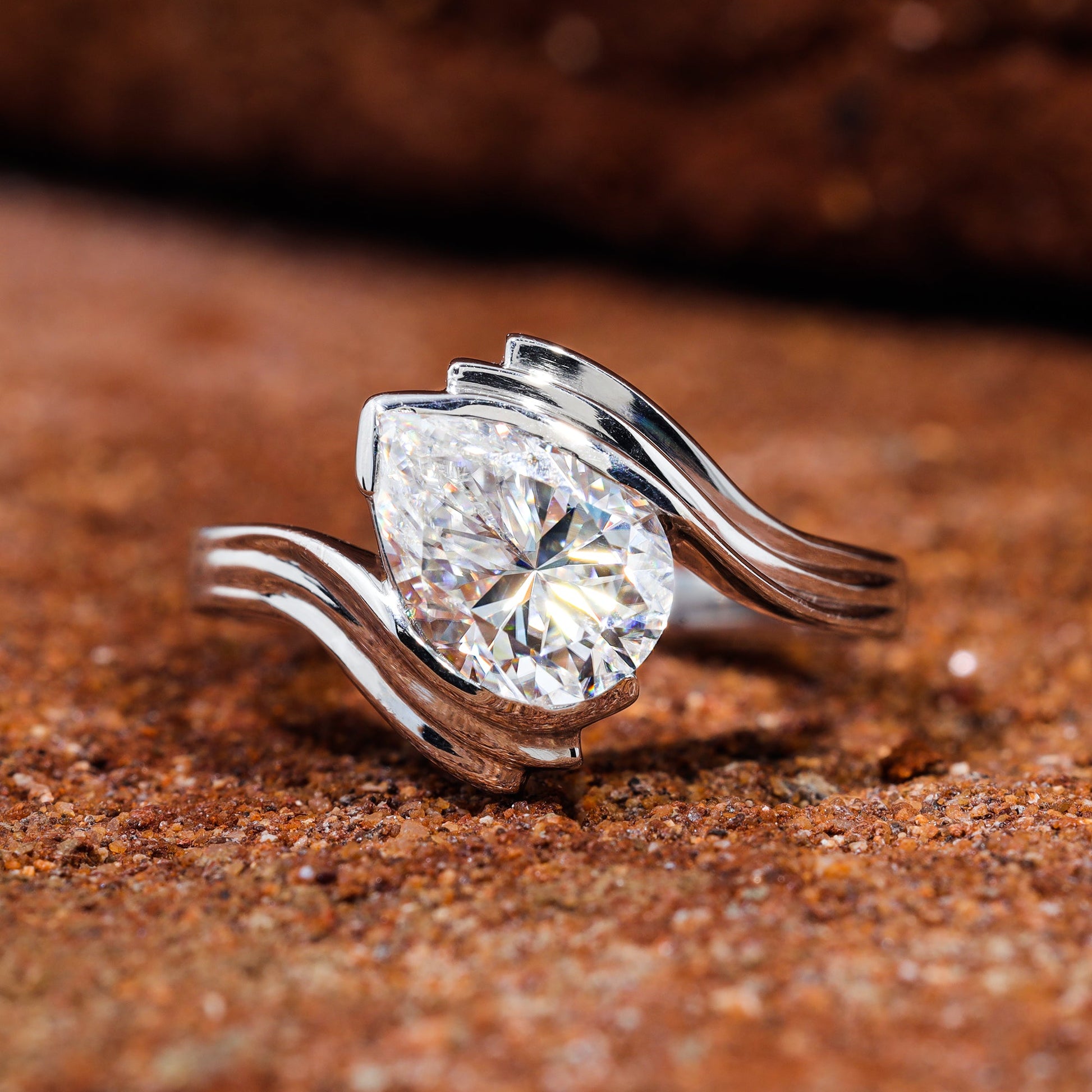 Pear Cut Moissanite Engagement Ring