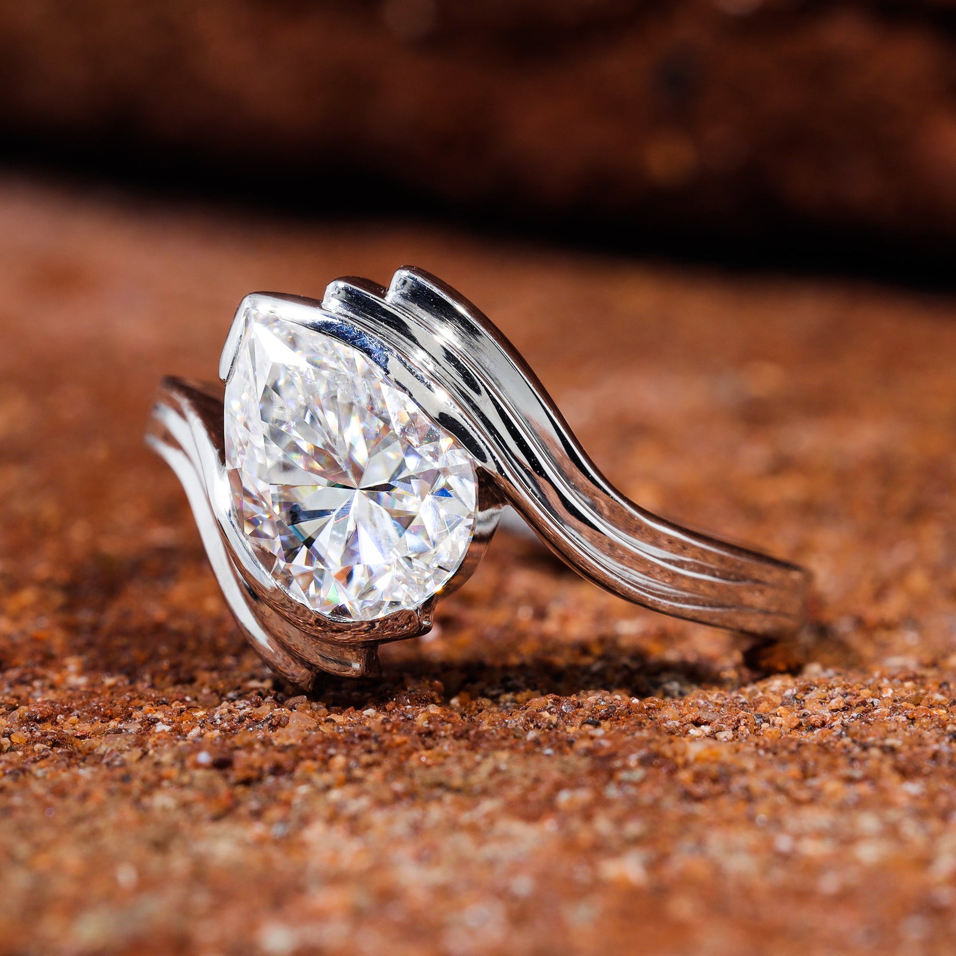 Pear Cut Moissanite Engagement Ring