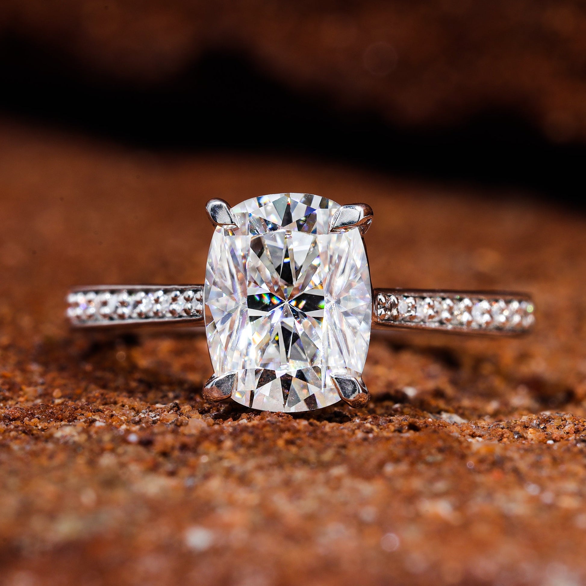 Elongated Cushion Cut Moissanite Channel Set Engagement Ring