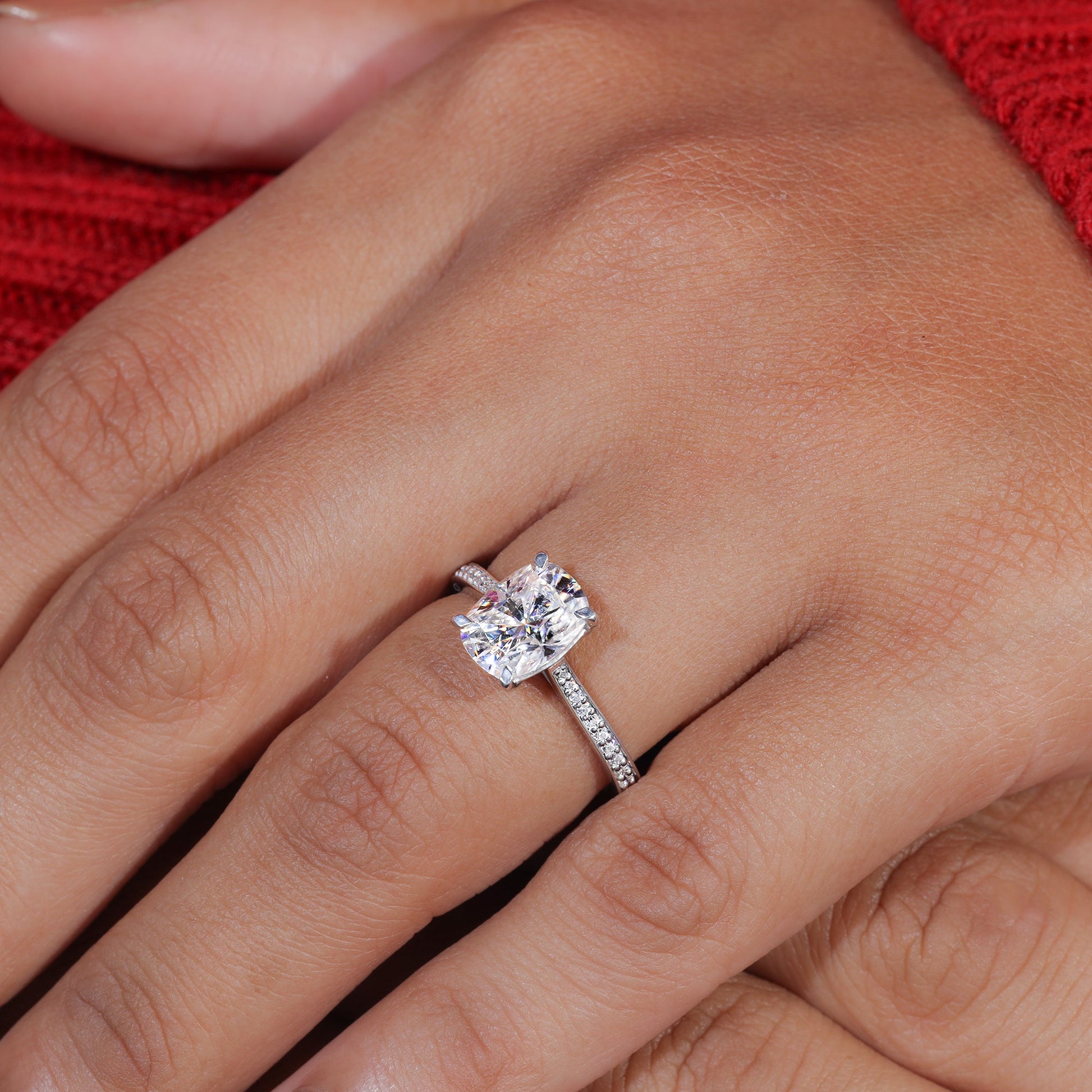 Elongated Cushion Cut Moissanite Channel Set Engagement Ring