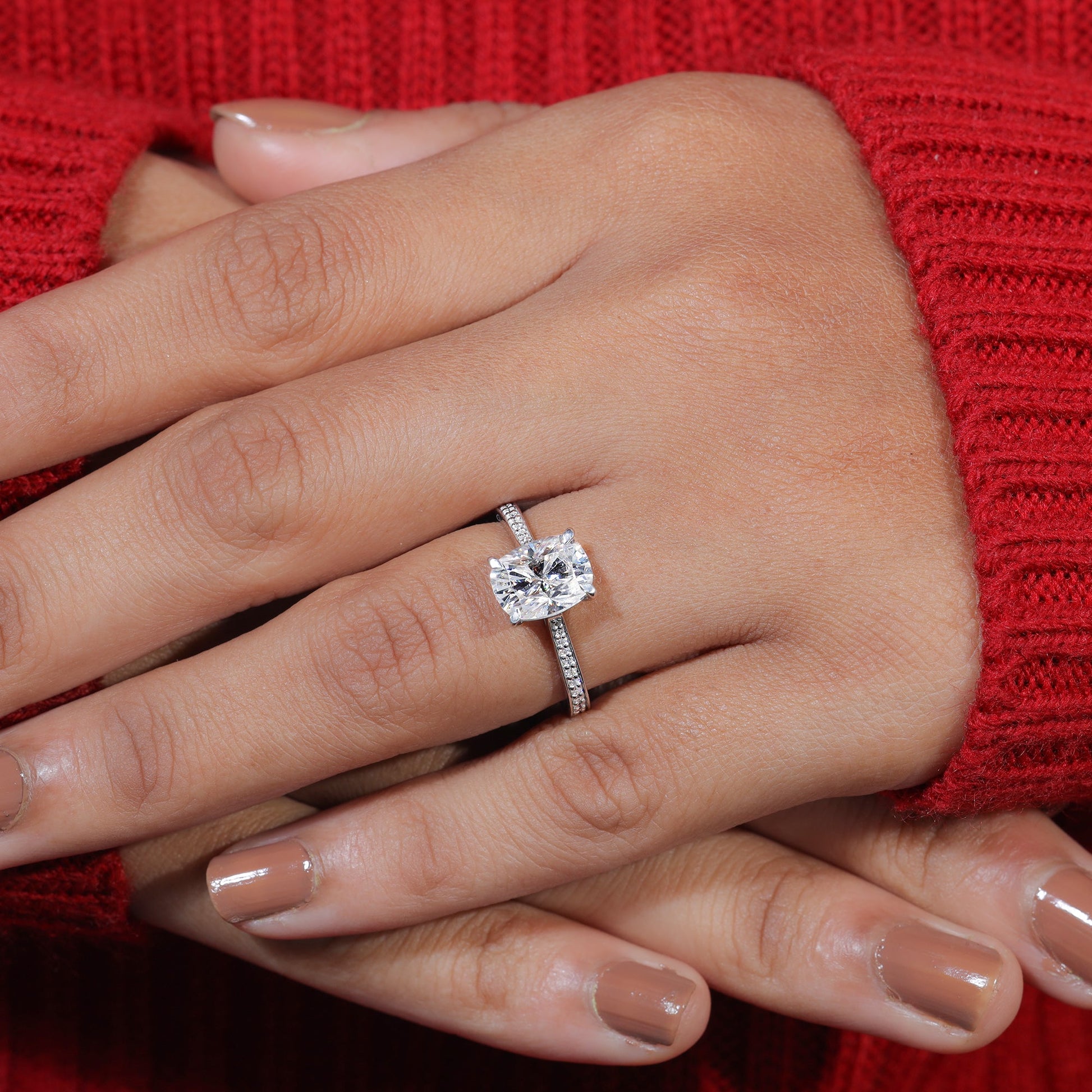 Elongated Cushion Cut Moissanite Channel Set Engagement Ring