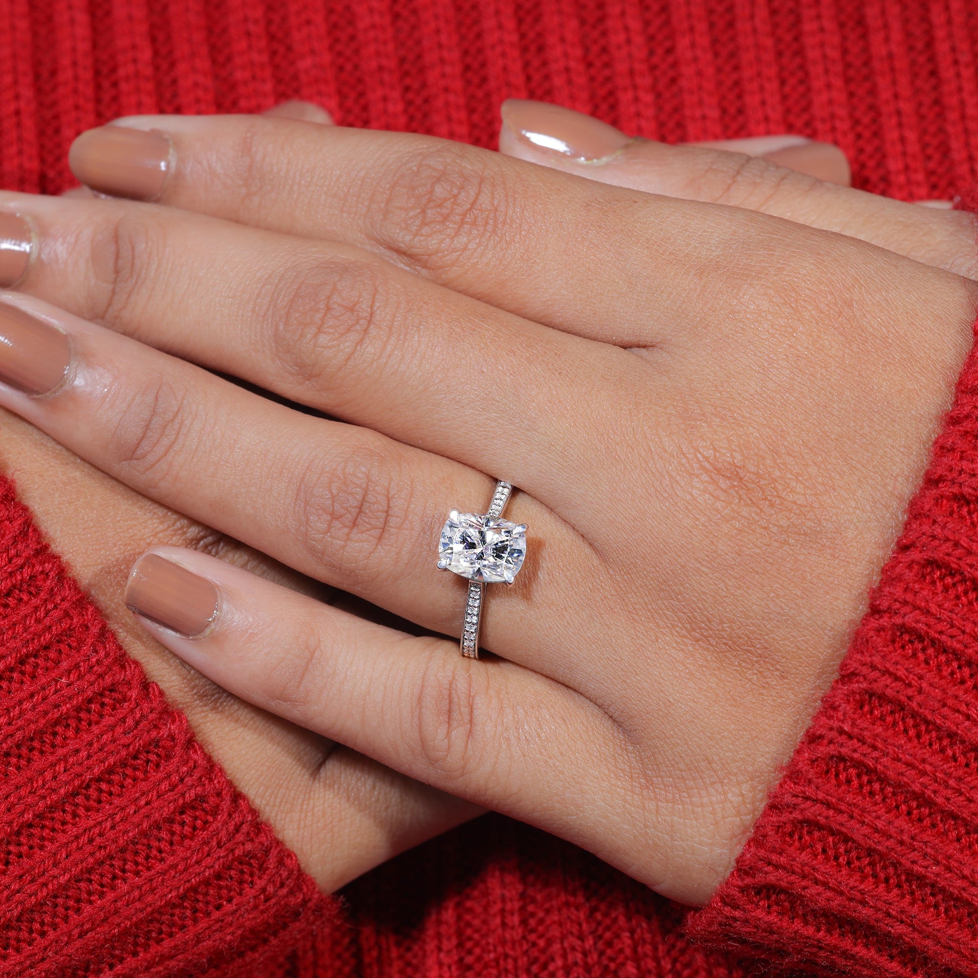 Elongated Cushion Cut Moissanite Channel Set Engagement Ring
