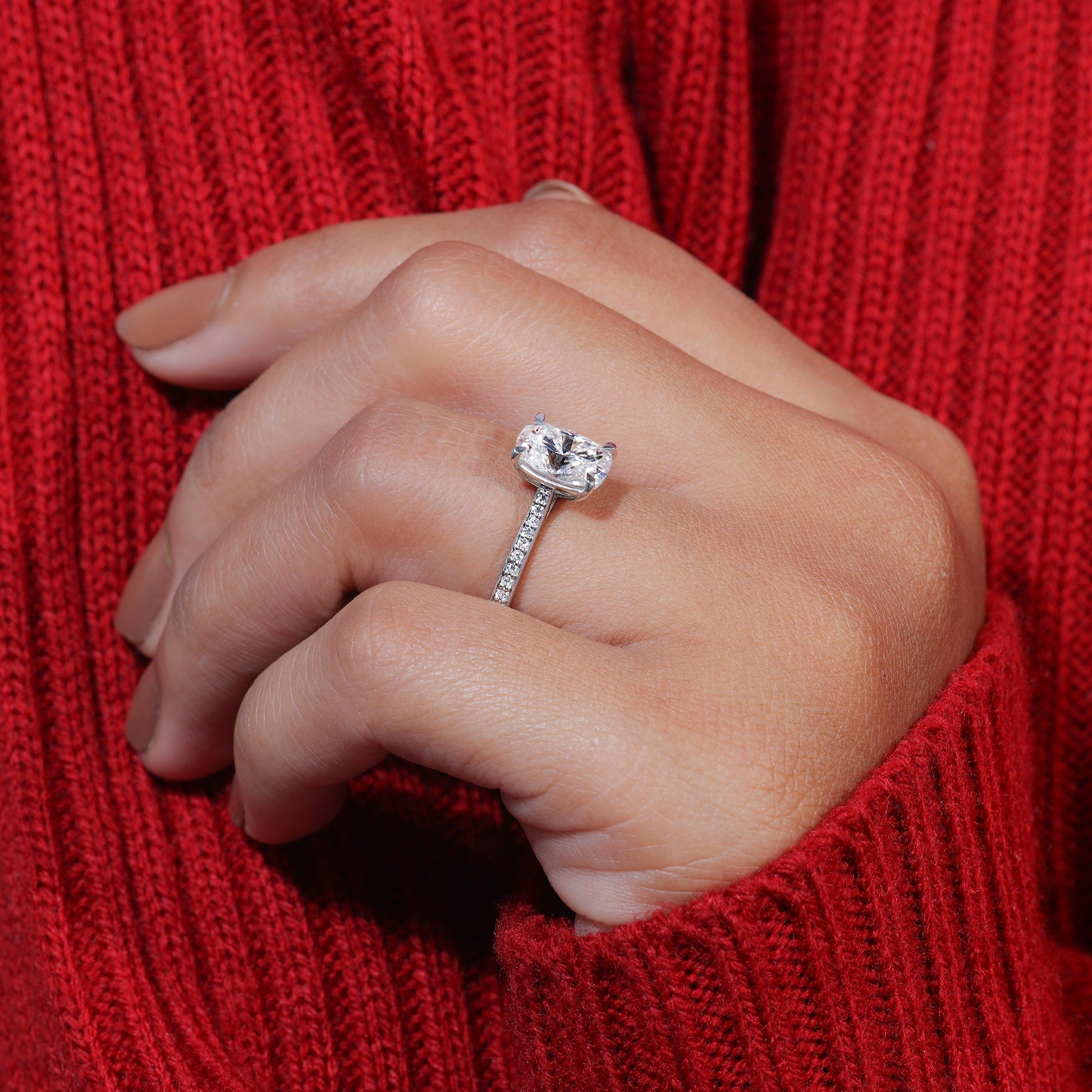 Elongated Cushion Cut Moissanite Channel Set Engagement Ring