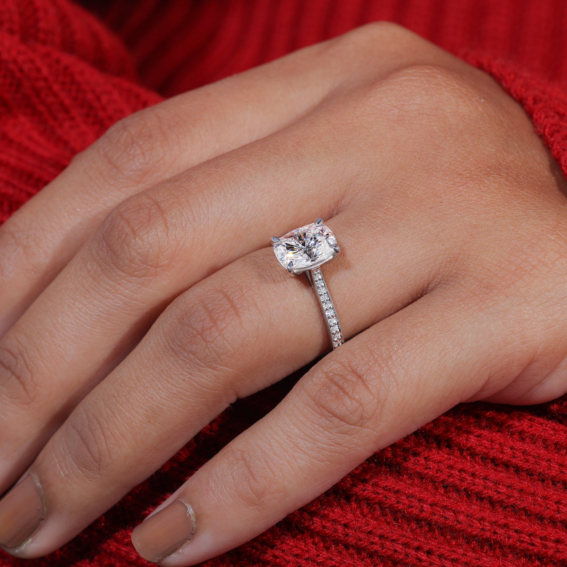 Elongated Cushion Cut Moissanite Channel Set Engagement Ring