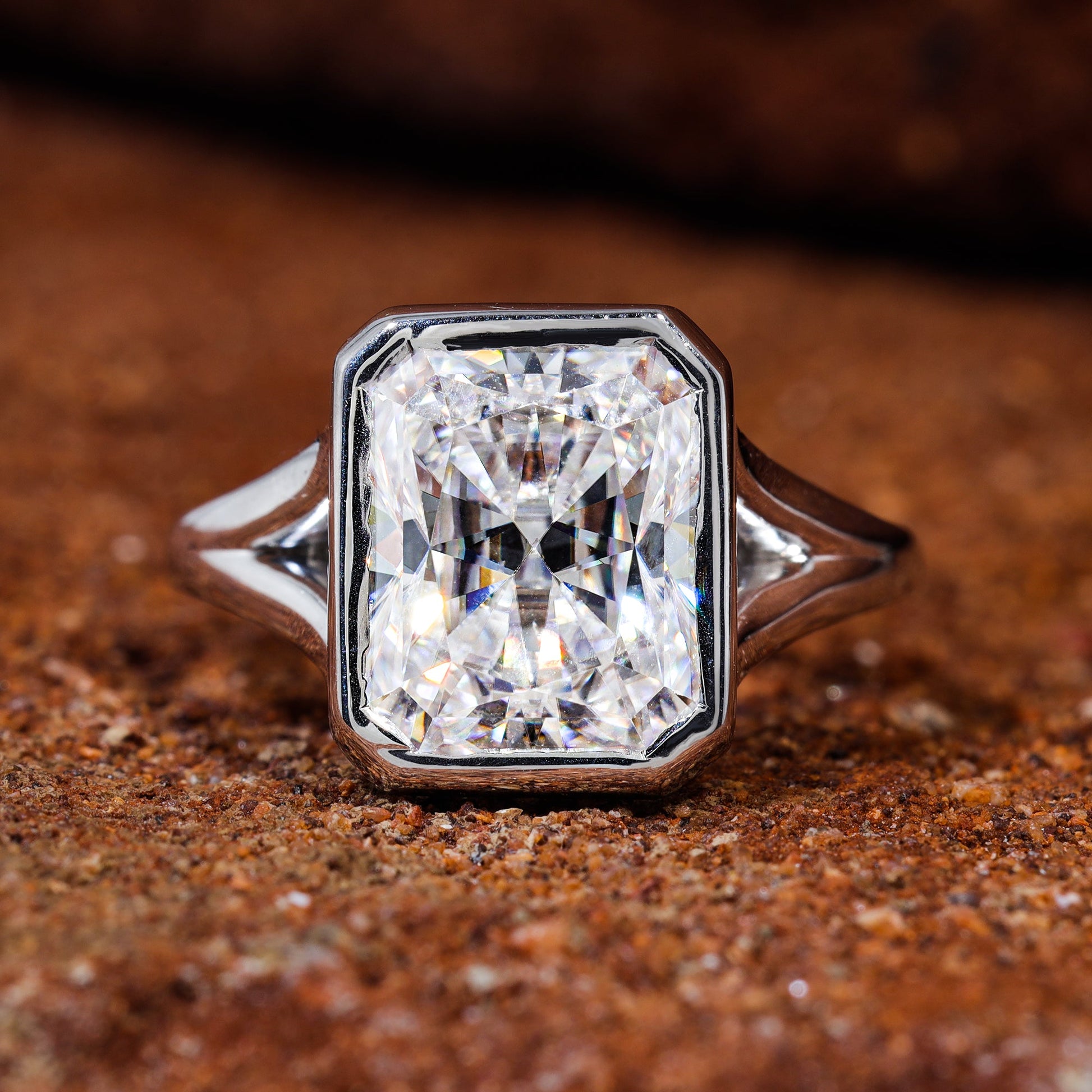 Radiant Cut Moissanite Split Shank Engagement Ring