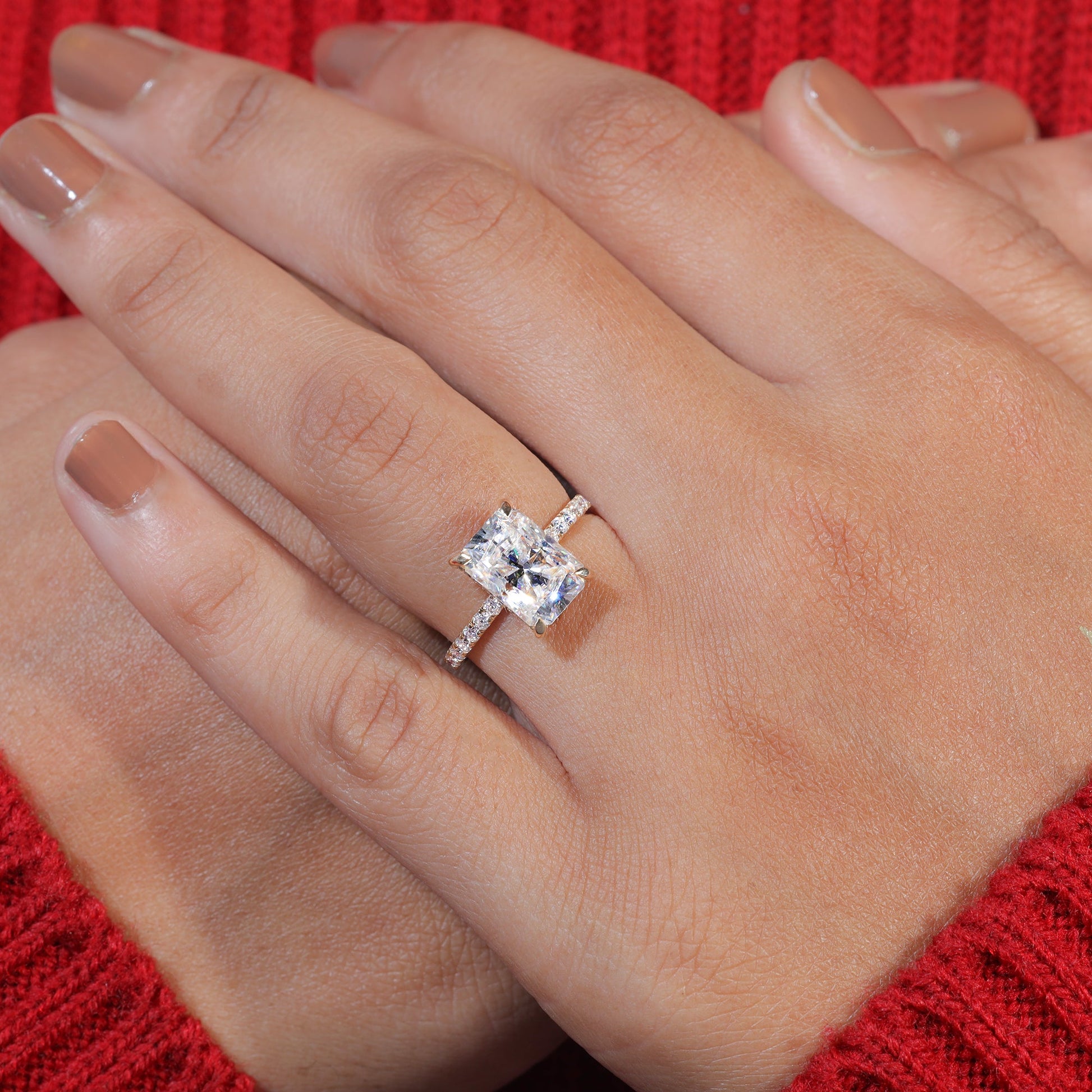 Radiant Cut Moissanite Wedding Engagement Ring