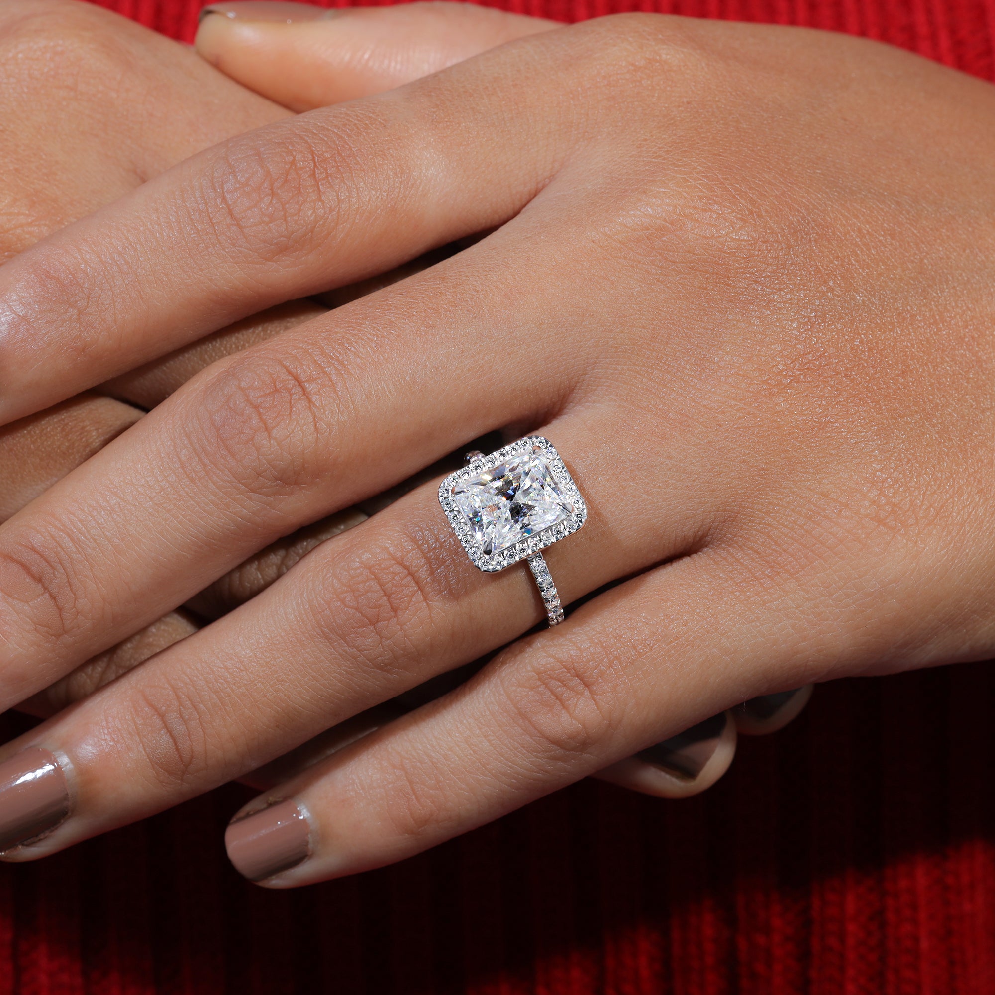 Radiant Cut Moissanite Halo Set Engagement Ring