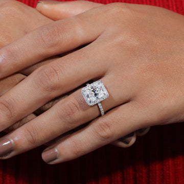 Radiant Cut Moissanite Halo Set Engagement Ring