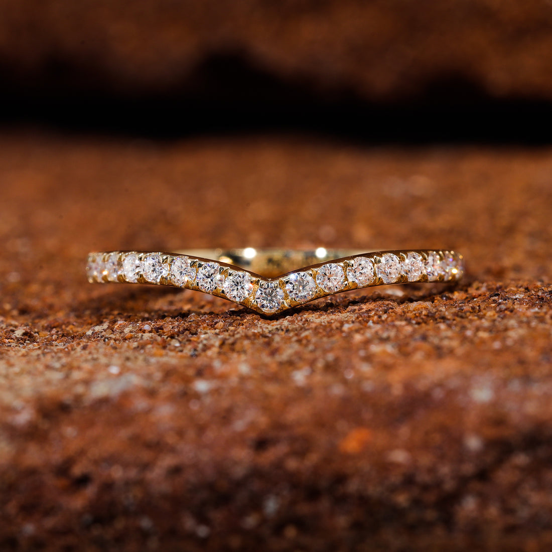 V Shape Round Moissanite Set Stacking Wedding Band