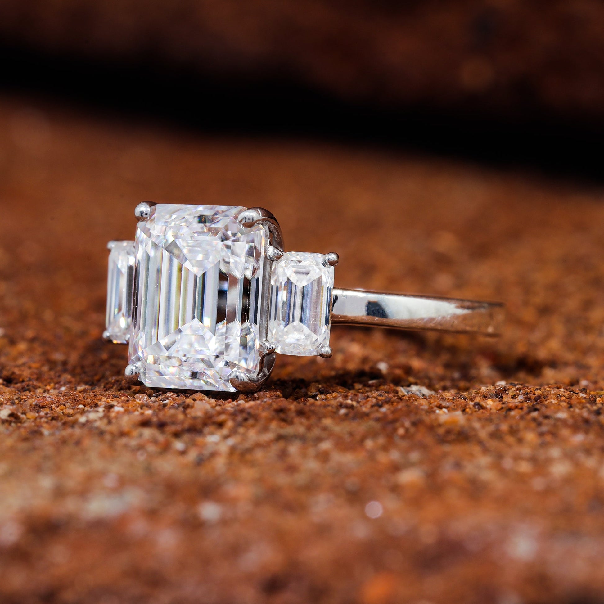 Trilogy Emerald Cut Moissanite Set Engagement Ring