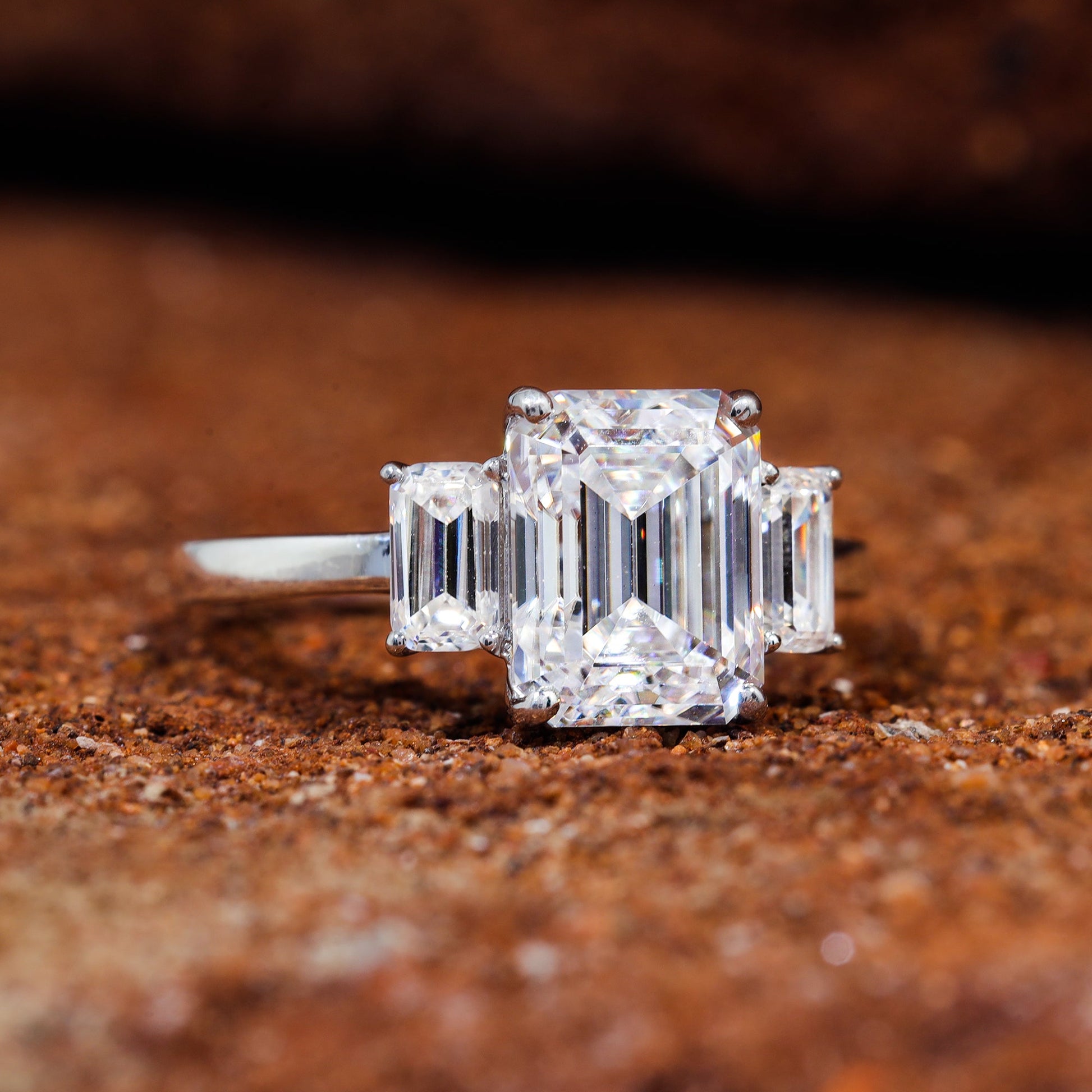 Trilogy Emerald Cut Moissanite Set Engagement Ring