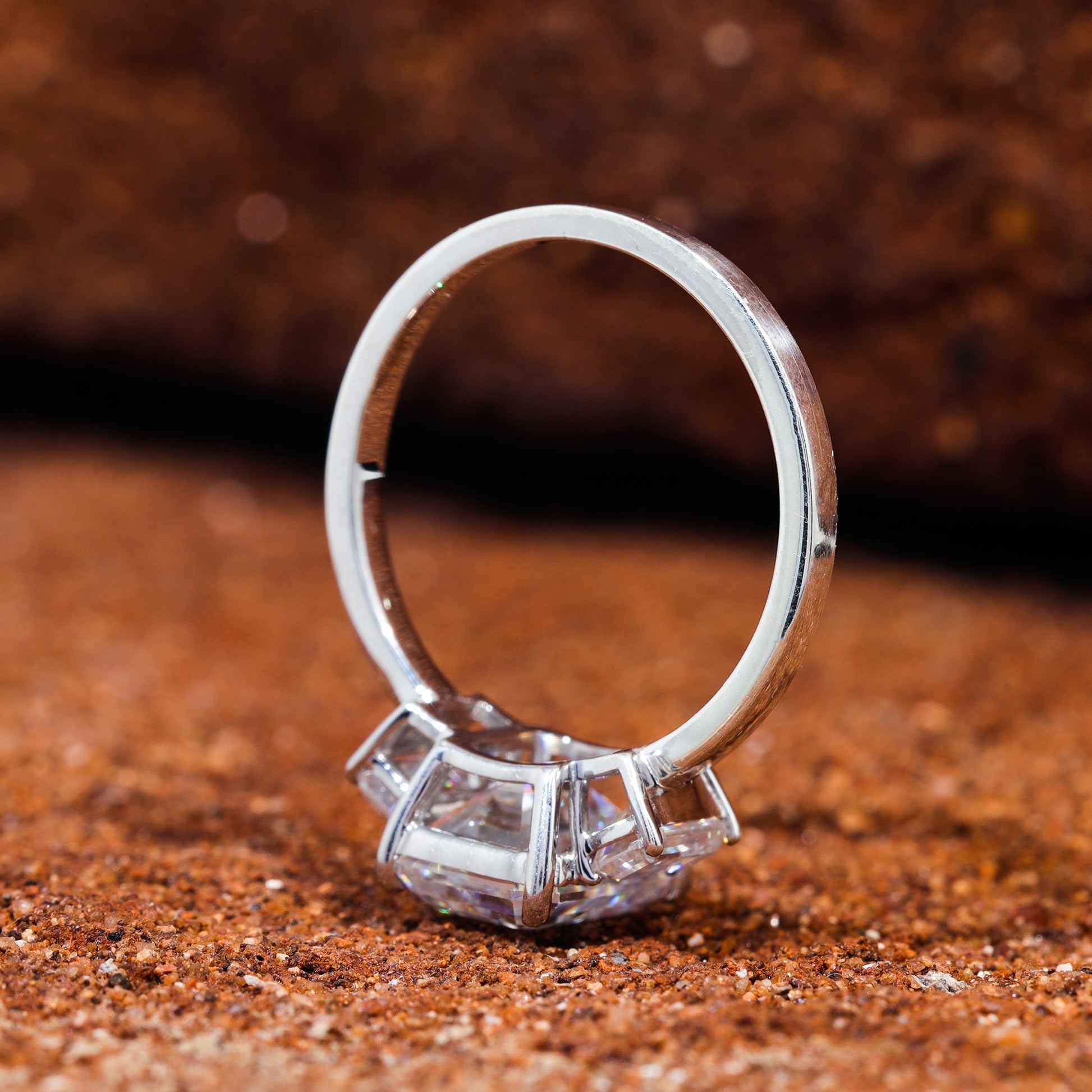 Trilogy Emerald Cut Moissanite Set Engagement Ring
