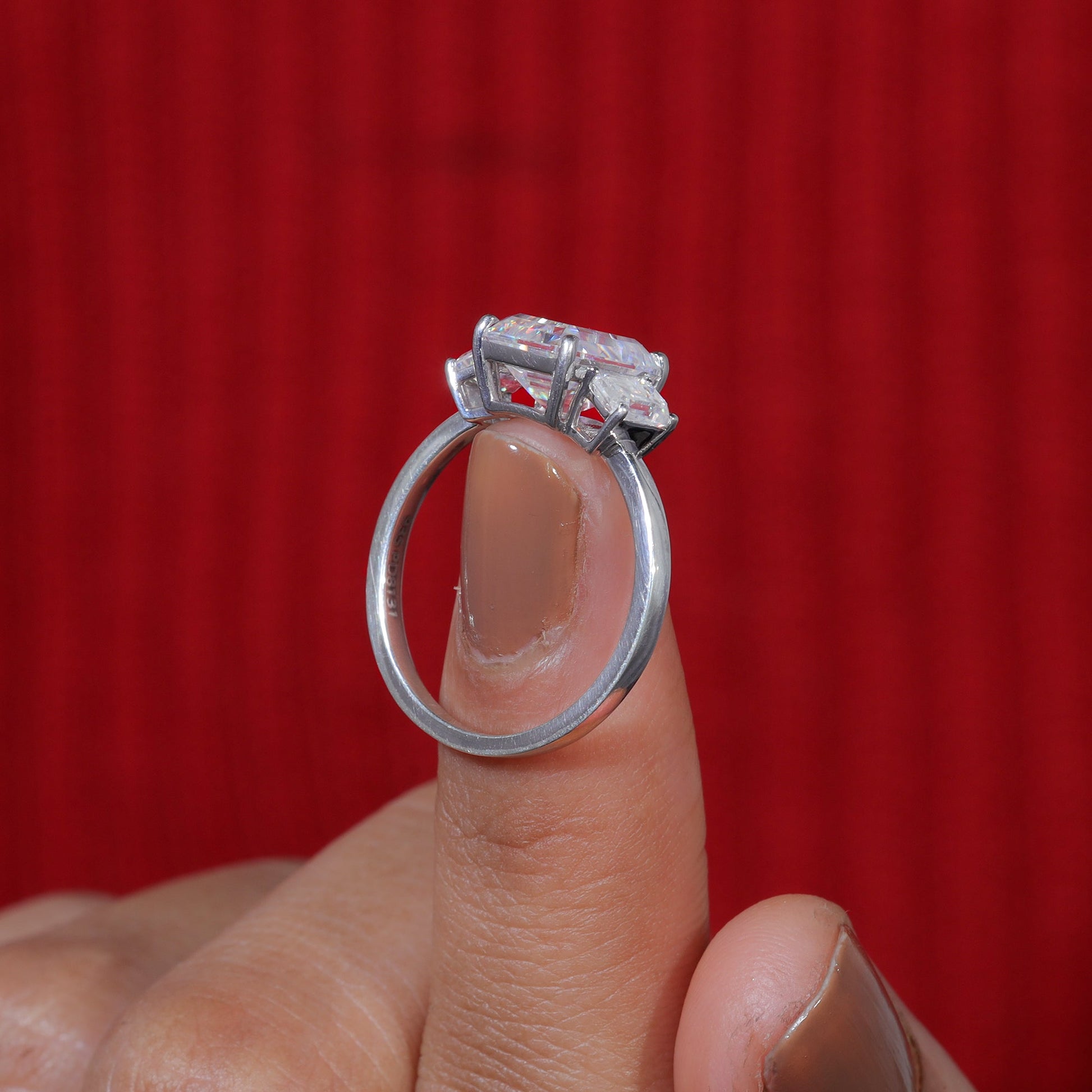 Trilogy Emerald Cut Moissanite Set Engagement Ring