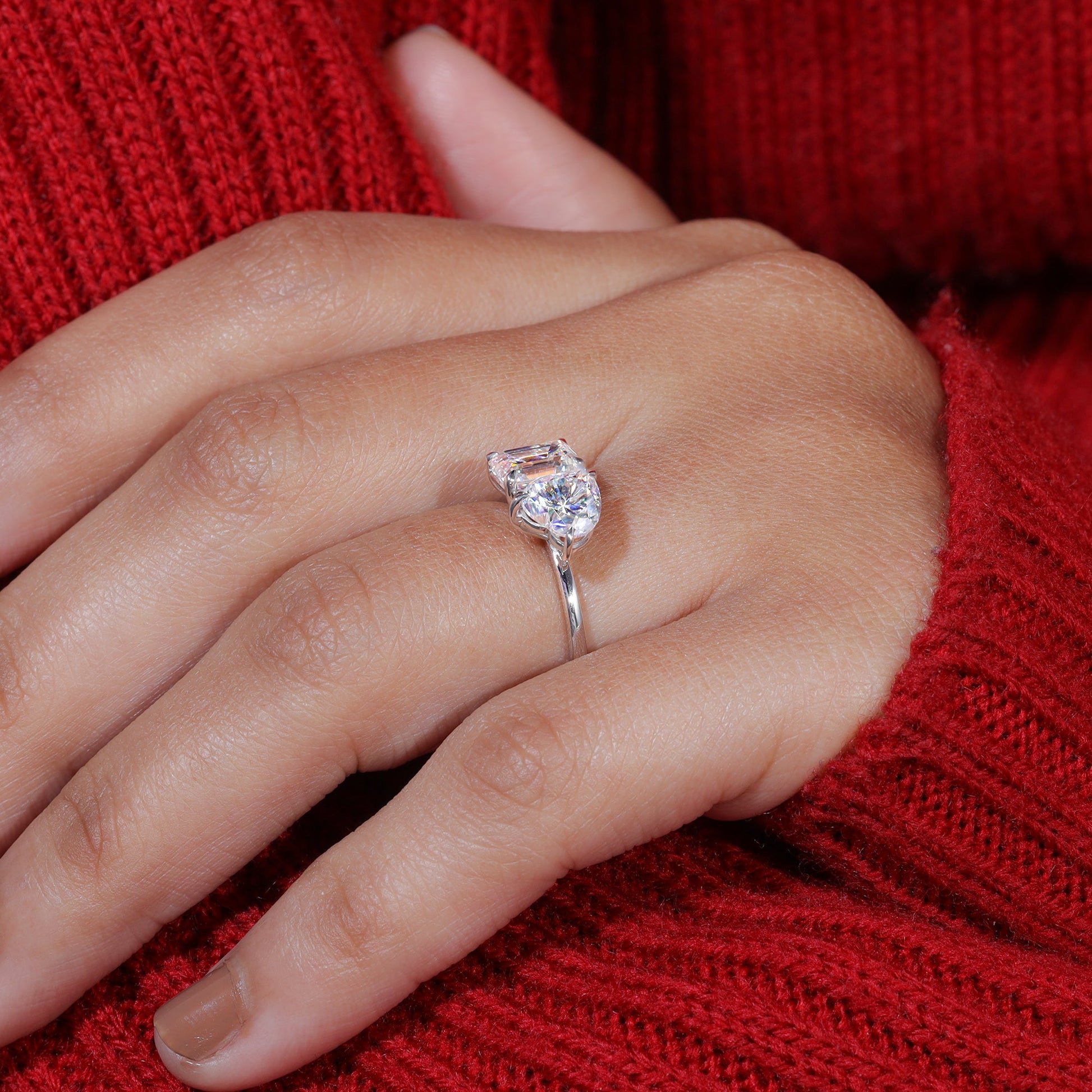 Emerald and Heart Moissanite Set Toi Et Moi Engagement Ring