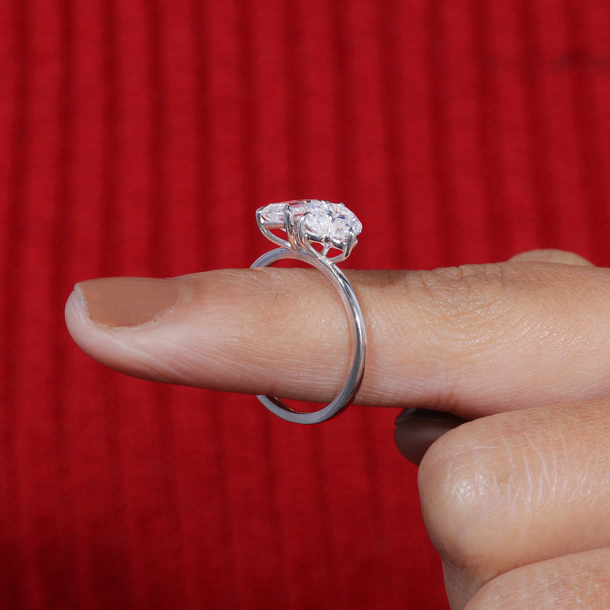 Emerald and Heart Moissanite Set Toi Et Moi Engagement Ring
