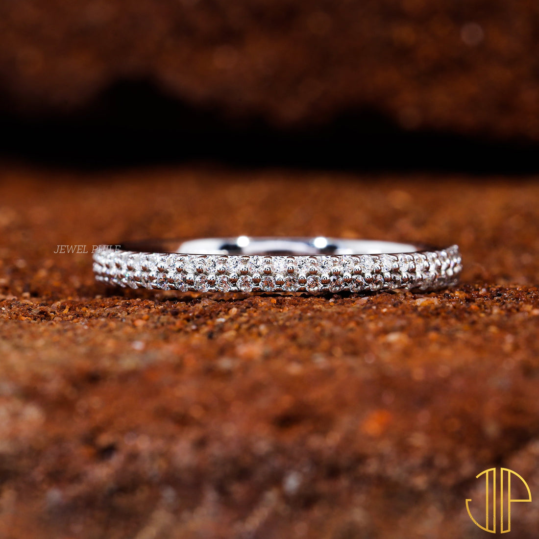Round Cut Moissanite Pave Set Wedding Band