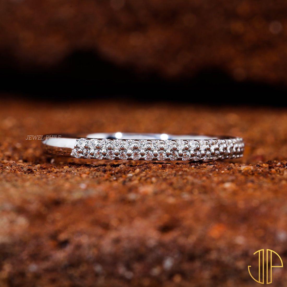 Round Cut Moissanite Pave Set Wedding Band
