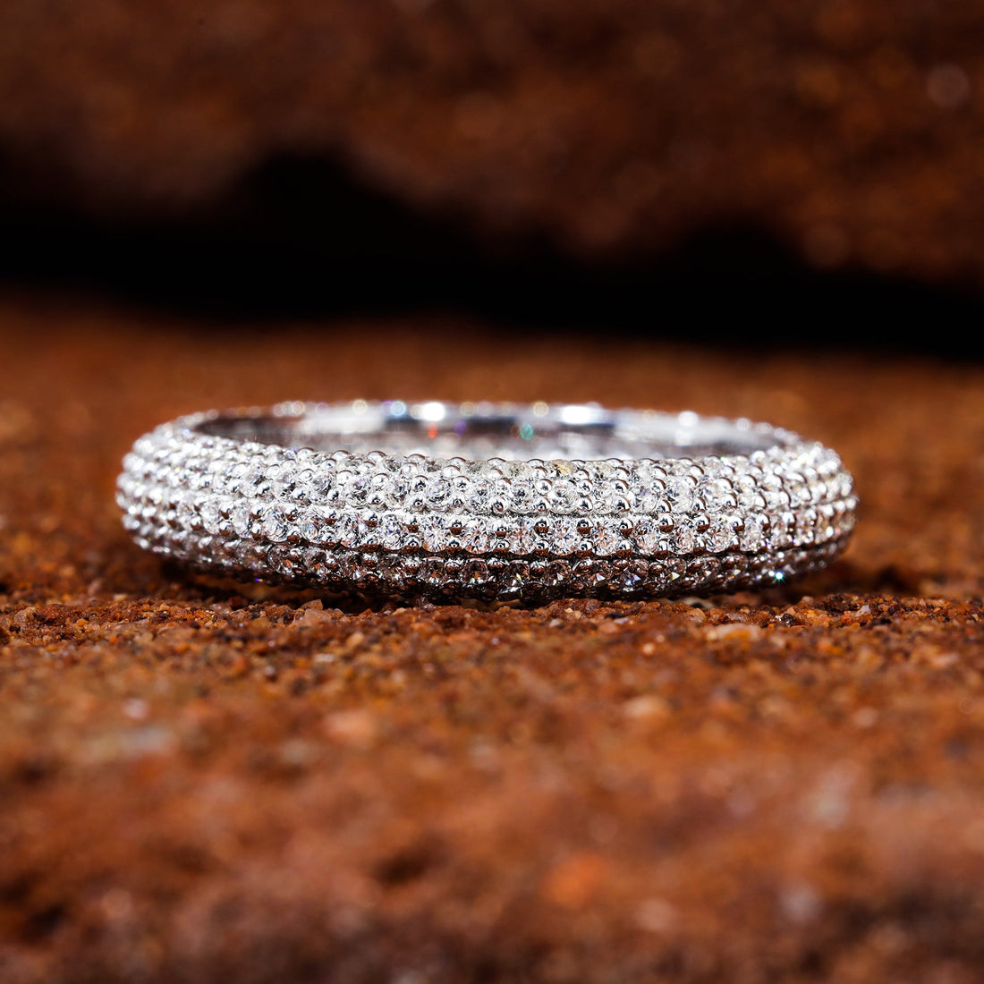 Round Cut Moissanite Micro Pave Wedding Band