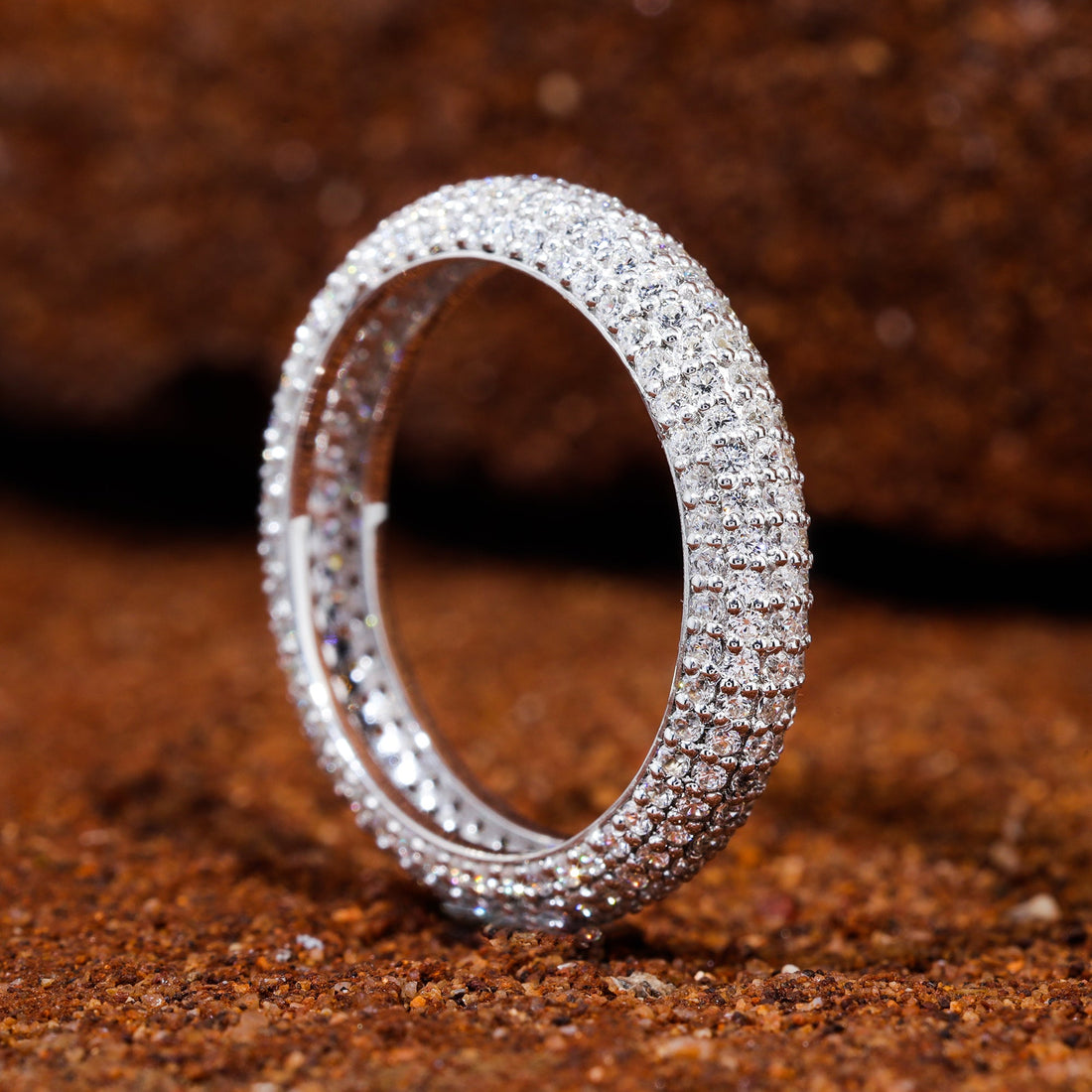 Round Cut Moissanite Micro Pave Wedding Band